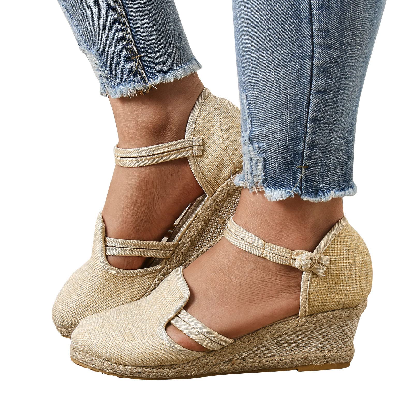 Aniywn Women's Closed Toe Retro Wedge Sandals - Casual Buckle Strap Espadrilles for Ladies | Perfect for Summer Outfits, Beach Vacations & Everyday Comfort