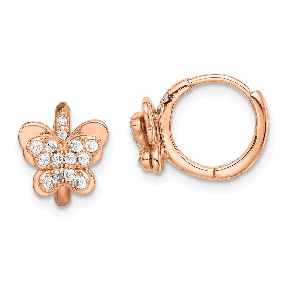 925 Sterling Silver Rose-Tone Cubic Zirconia Butterfly Hinged Hoop Earrings for Women | Elegant Fine Jewelry Gift for Her | Perfect for Date Nights, Weddings & Special Occasions