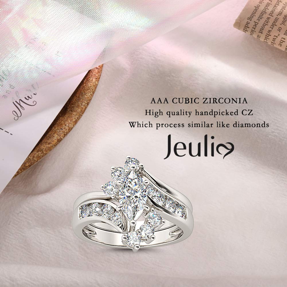 Jeulia Marquise Cut Sterling Silver Wedding Ring Set with Cubic Zirconia - White Diamond Solitaire Engagement & Promise Rings for Women, Anniversary Gift with Box | Perfect for Proposals, Weddings & Romantic Occasions