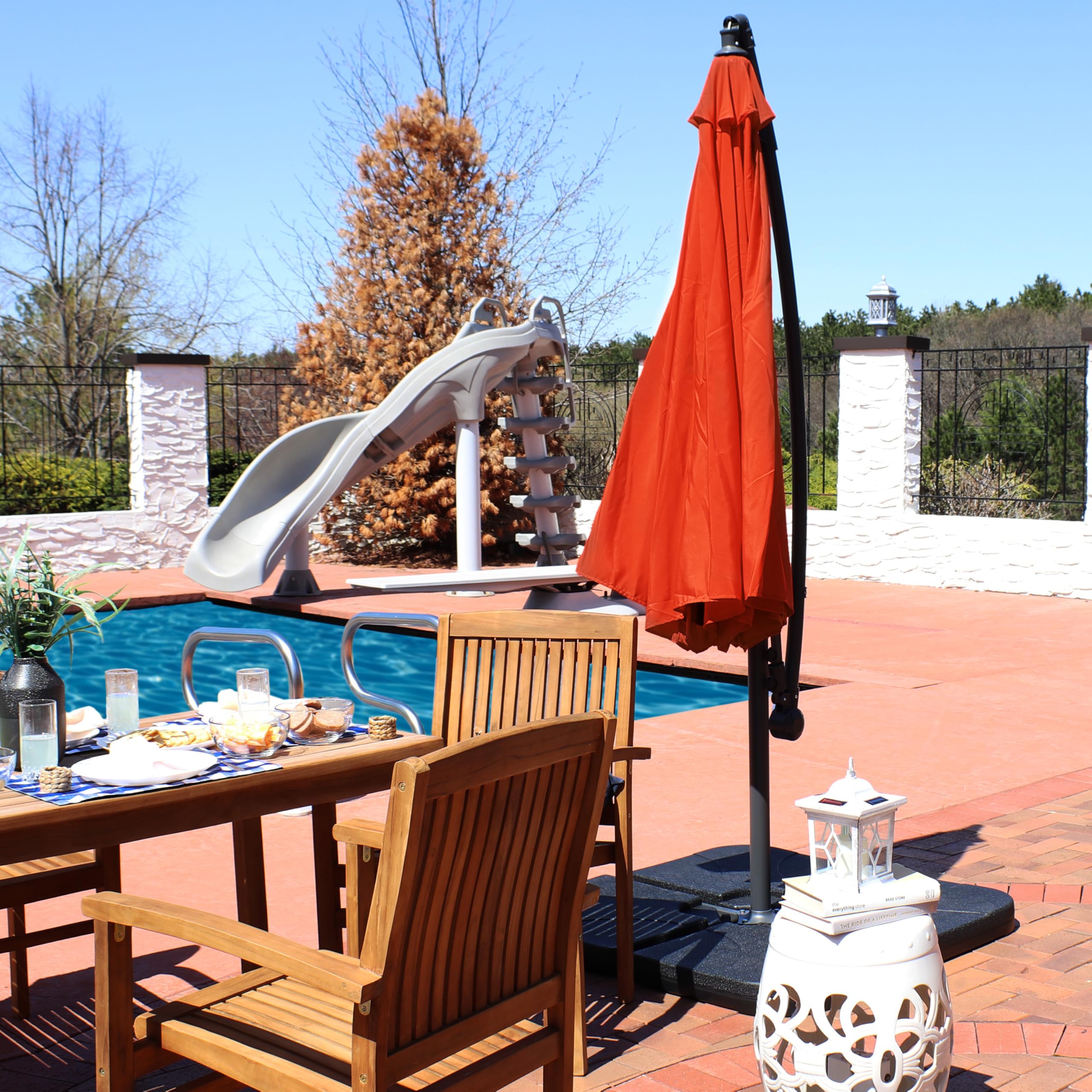 Sunnydaze 10-Foot Offset Patio Umbrella with Cross Base - Durable Polyester Canopy & Gray Powder-Coated Steel Frame - Perfect for Poolside, Backyard, and Outdoor Dining Areas