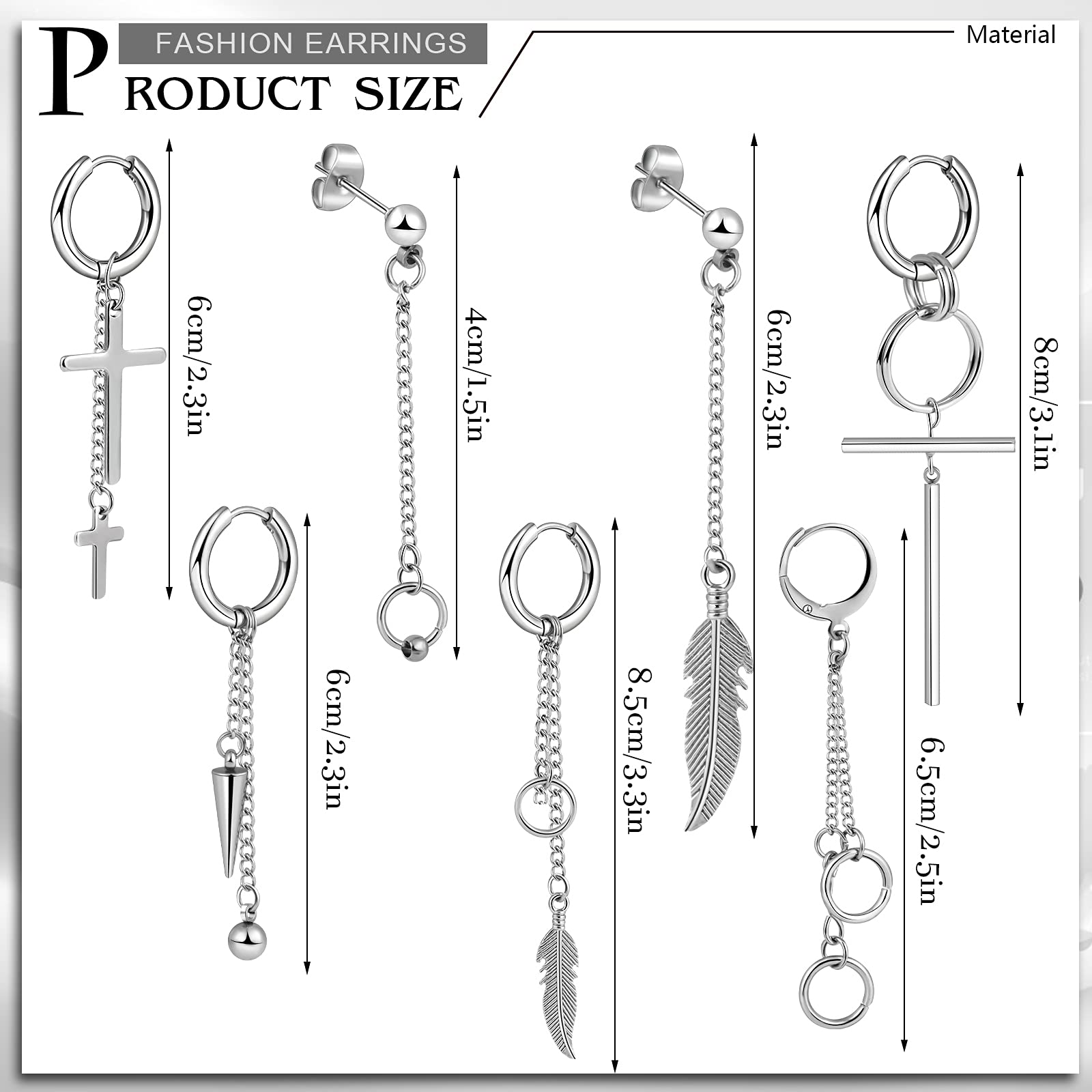 24-Piece Stainless Steel Cross Hinged Hoop Dangle Earrings for Men & Women - Trendy Unisex Jewelry for Parties, Gifts & Everyday Wear