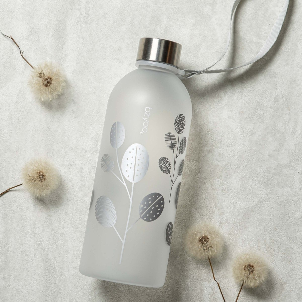 32oz Time Marker Tritan Water Bottle with Carrying Strap - Leaf Silver | Leak Proof BPA Free Sports Water Bottle for Gym, Hiking, Workout & Outdoor Activities