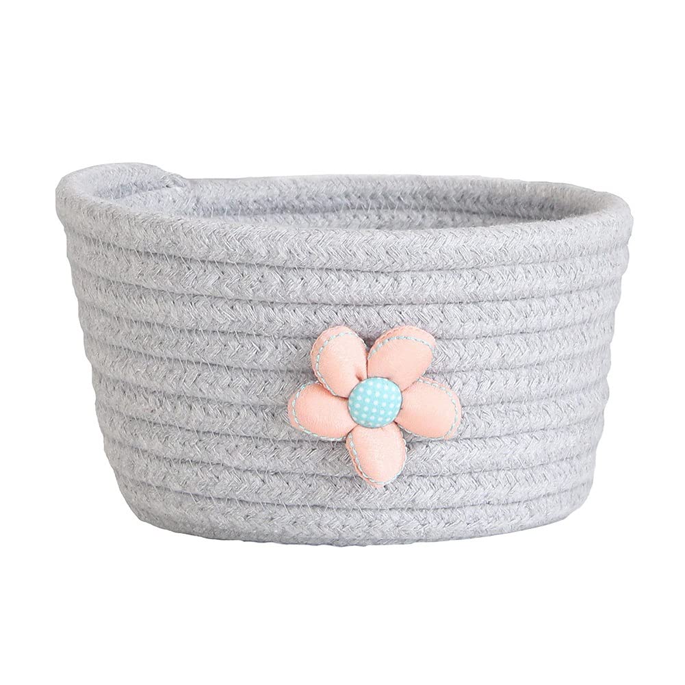 Ochine Cotton Rope Basket - Handwoven Decorative Storage Bin for Nursery, Desk, Bathroom | Small Round Organizer for Toys, Flowers, Laundry | Perfect for Baby Girls, Kids, Pets & Home Decor Gifts