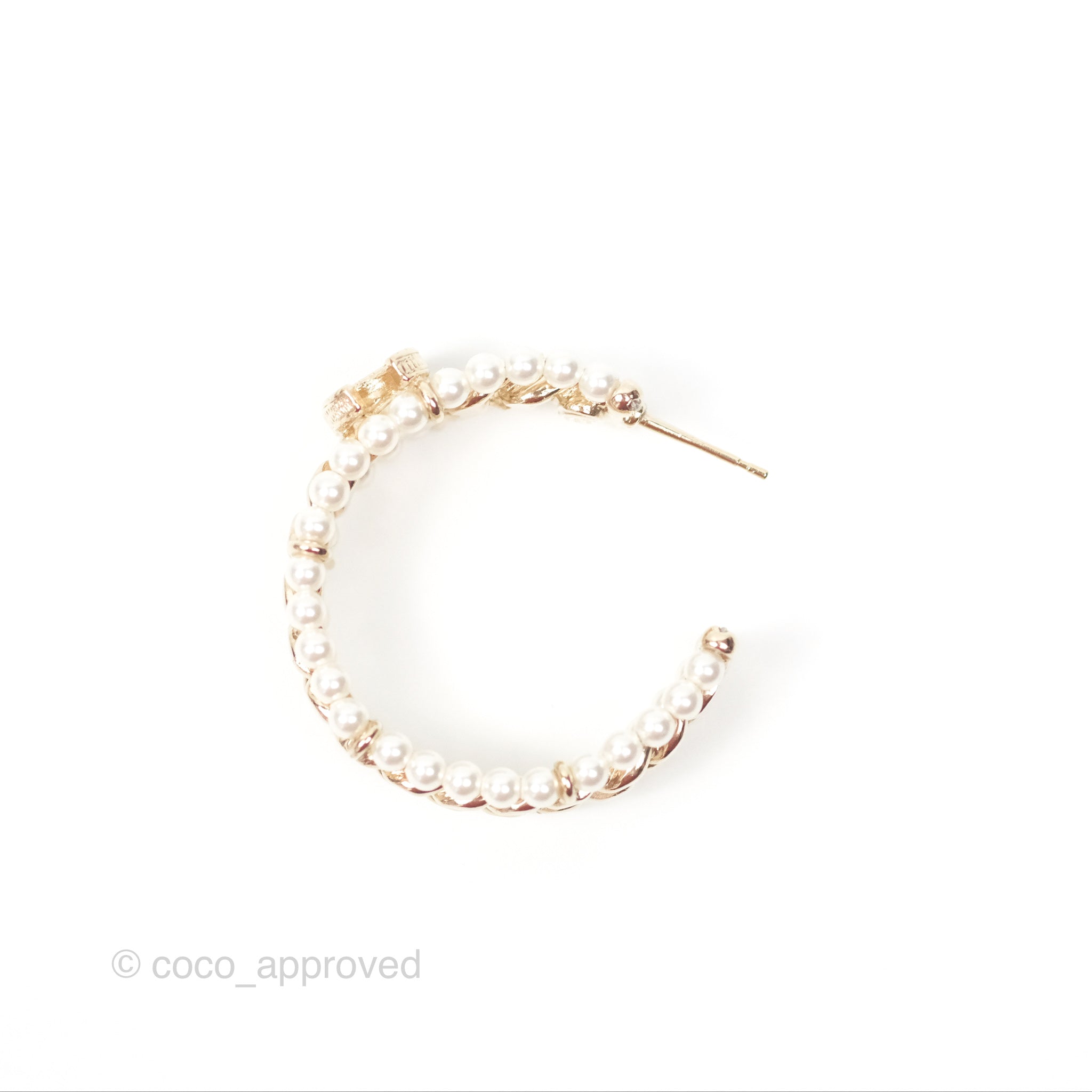Chanel CC Pearl Hoop Earrings in Gold Tone - Luxury Fashion Jewelry for Women | Perfect for Parties, Weddings & Special Occasions