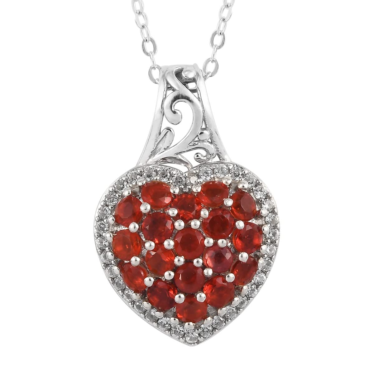 1.1 Ct 925 Sterling Silver Platinum Plated Fire Opal Zircon Pendant Necklace for Women - 20