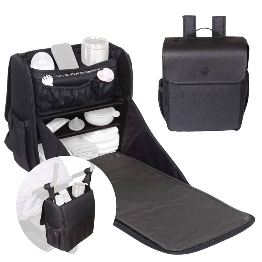 Lulyboo Convertible Diaper Backpack - Large Baby Bag with Full Open Cabinet, Padded Changing Station & Removable Caddy | 2 Insulated Drink Holders & Angled Phone Pocket | Perfect for Travel, Daycare & On-the-Go Parents (Black)