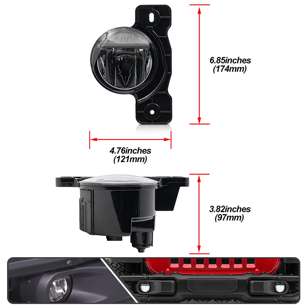 2Pcs LED Fog Lights for Jeep Wrangler JK JL & Gladiator JT - OEM Replacement Fog Lamps - Bright White 6000K - Waterproof & Durable - Perfect for Off-Roading, Night Driving & Foggy Conditions