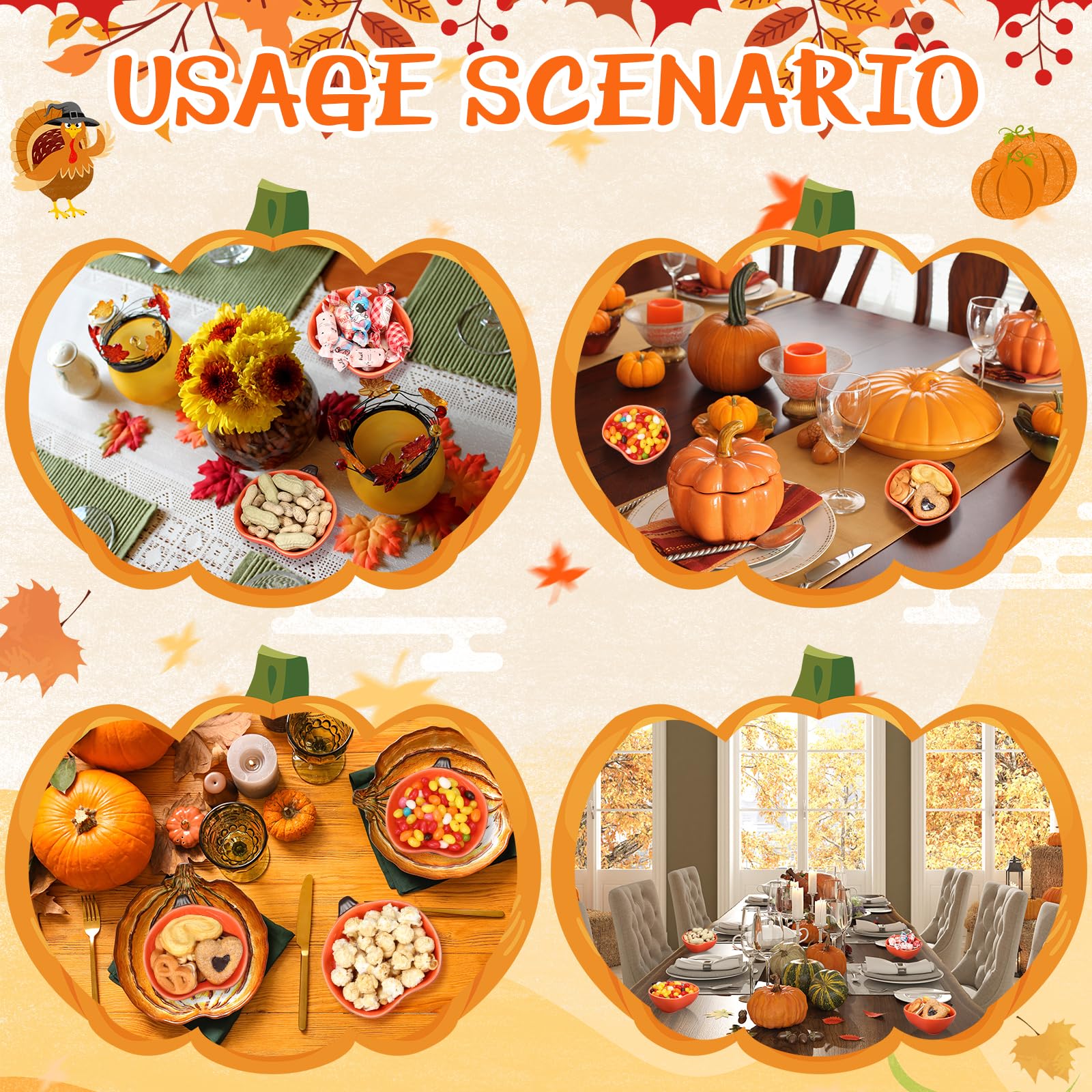 4 Pcs 6 oz Pumpkin-Shaped Ceramic Ramekins - Oven Safe Small Baking Dishes for Dips, Sauces, Snacks & Condiments | Perfect for Thanksgiving, Fall Parties, Kitchen Serving & Dessert Presentation