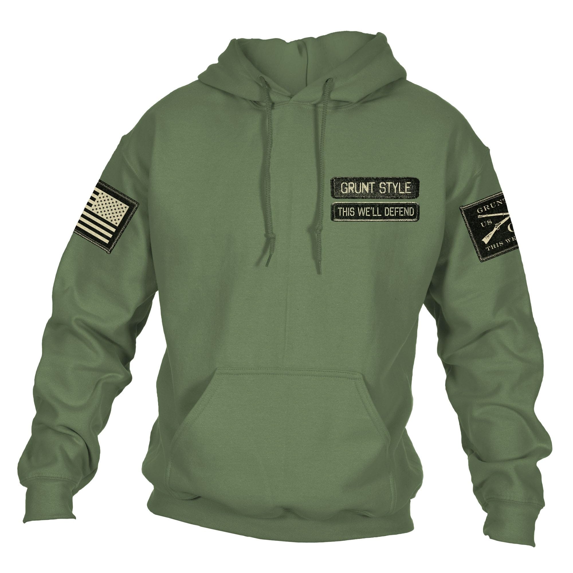 Grunt Style Name Tape Men's Pullover Hoodie - Military Inspired Casual Sweatshirt for Outdoor & Everyday Wear