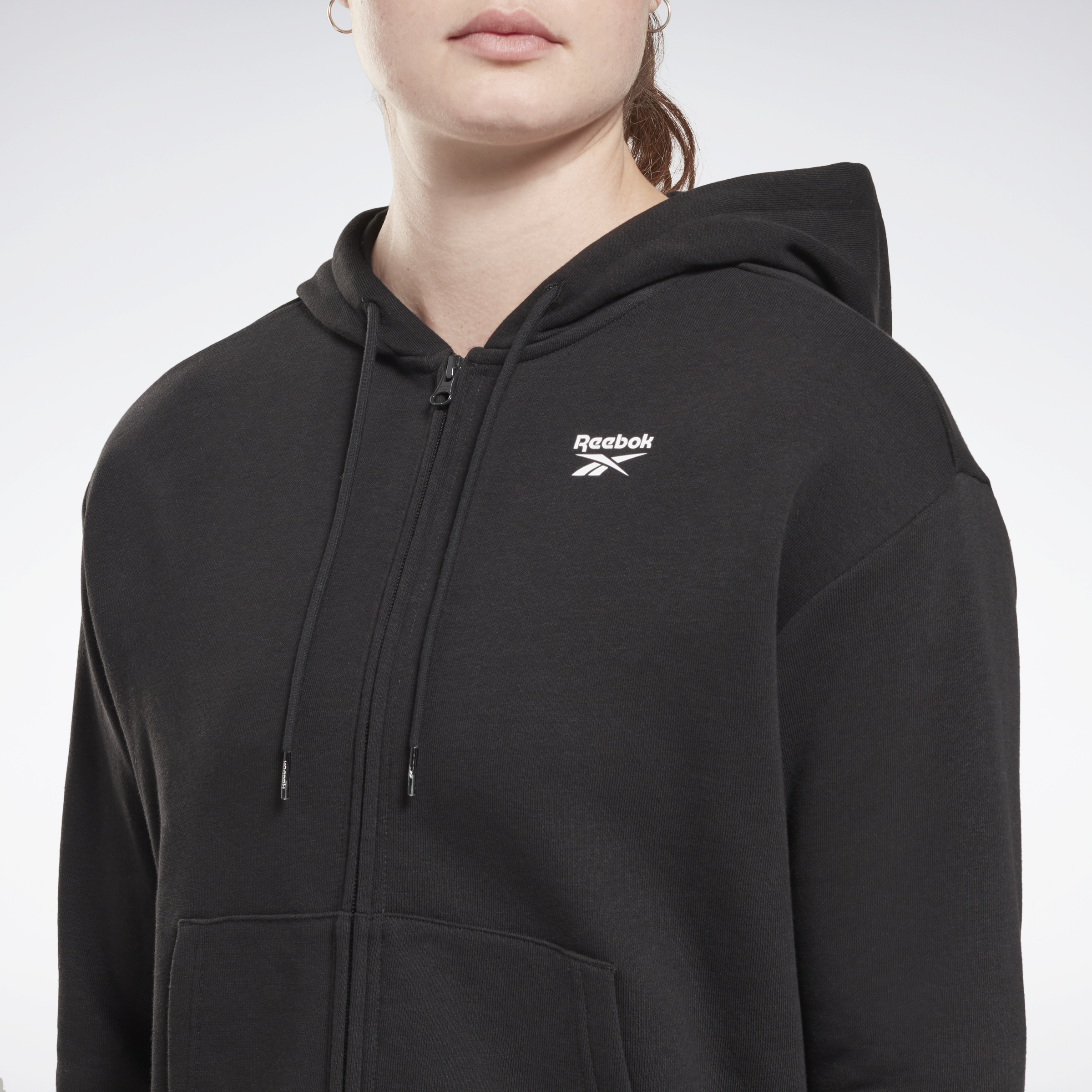 Reebok Identity Small Logo French Terry Zip Up Hoodie Black for Men - Comfortable Pullover Hooded Sweatshirt for Gym, Running & Casual Wear