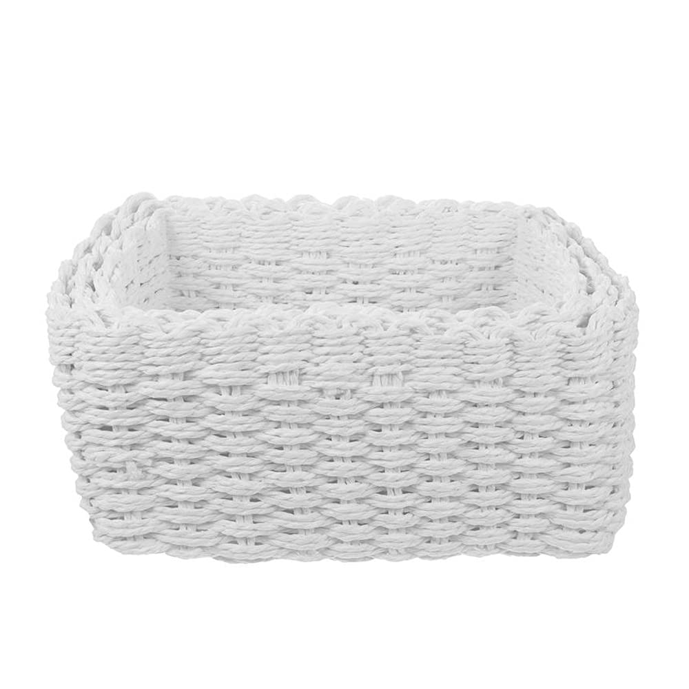 EEQEMG 3-Piece Multifunctional Storage Baskets - White Woven Paper Rope Organizer for Kitchen, Bathroom, Office & Home Decor - Perfect for Organizing Fruits, Toys, Magazines & Household Items