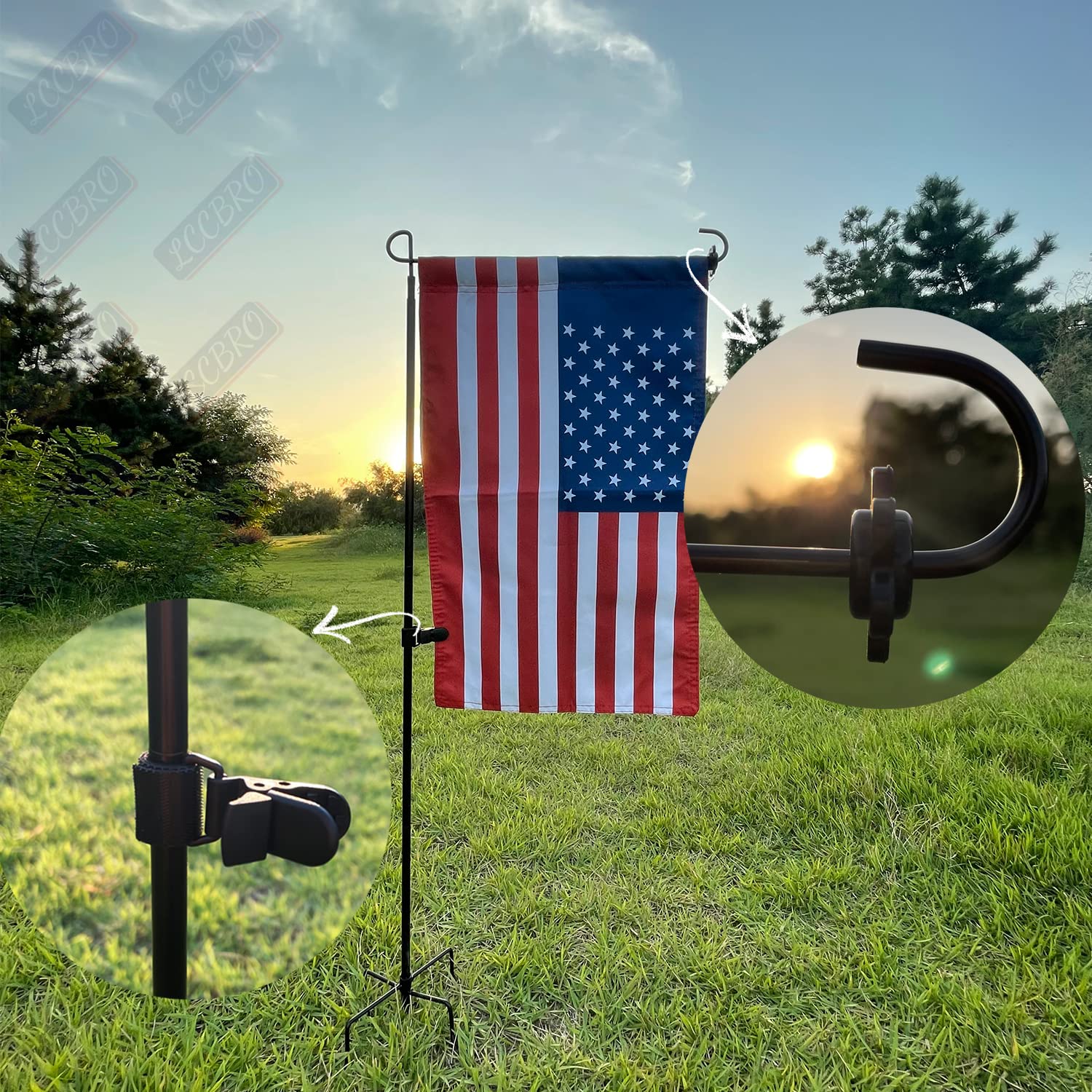 Weatherproof 5-Prong Garden Flag Stand Holder with Heavy Duty Base - Stable Outdoor Yard Flag Pole for 12x18 Inch Small Garden Flags - Perfect for Front Yard Decor, Seasonal Displays & Patio Landscaping