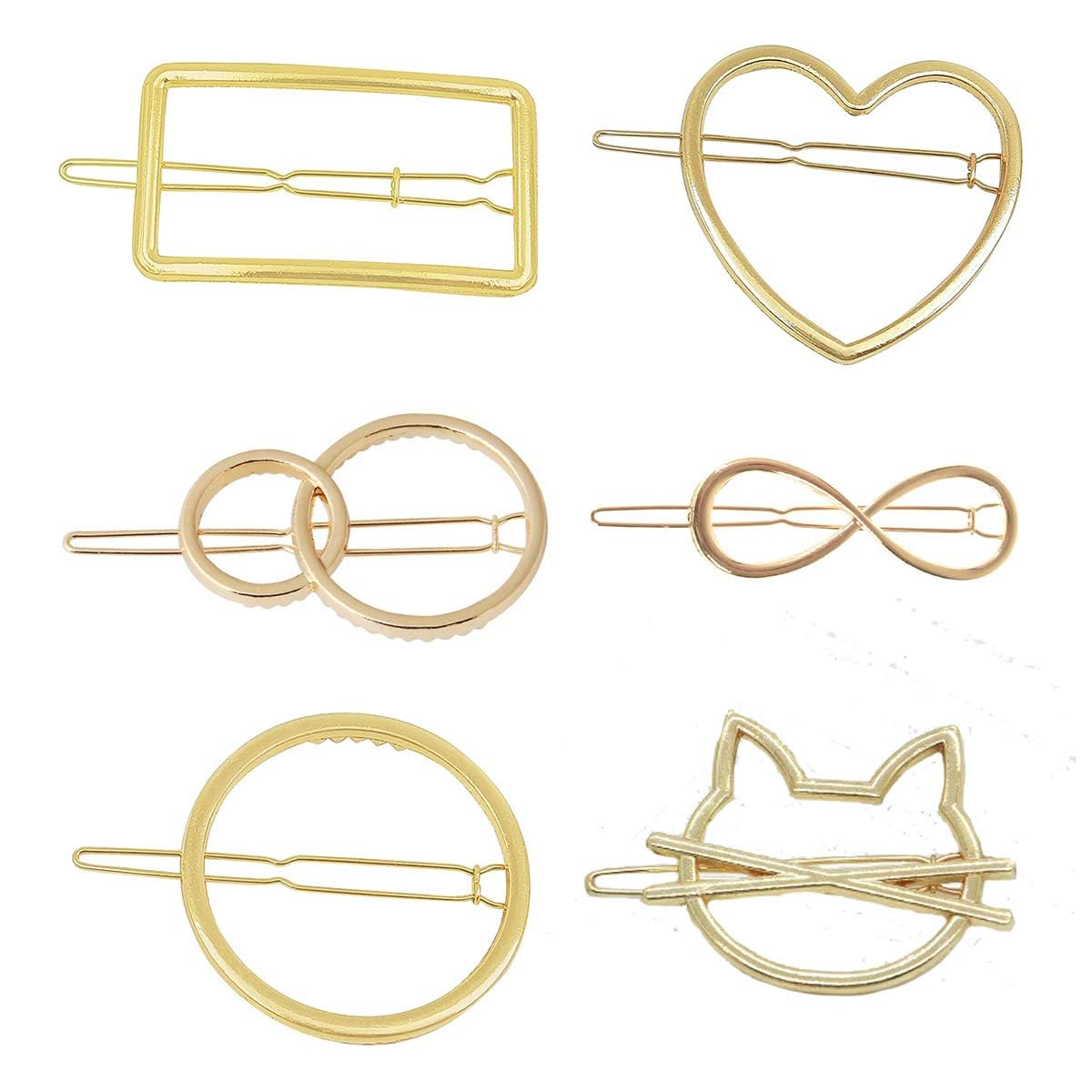 FIMBUL Gold Minimalist Hair Clips - Dainty Feather Hollow Geometric Barrettes for Women & Girls (6Pcs) - Perfect for Thick Hair Styling, Weddings & Everyday Elegance