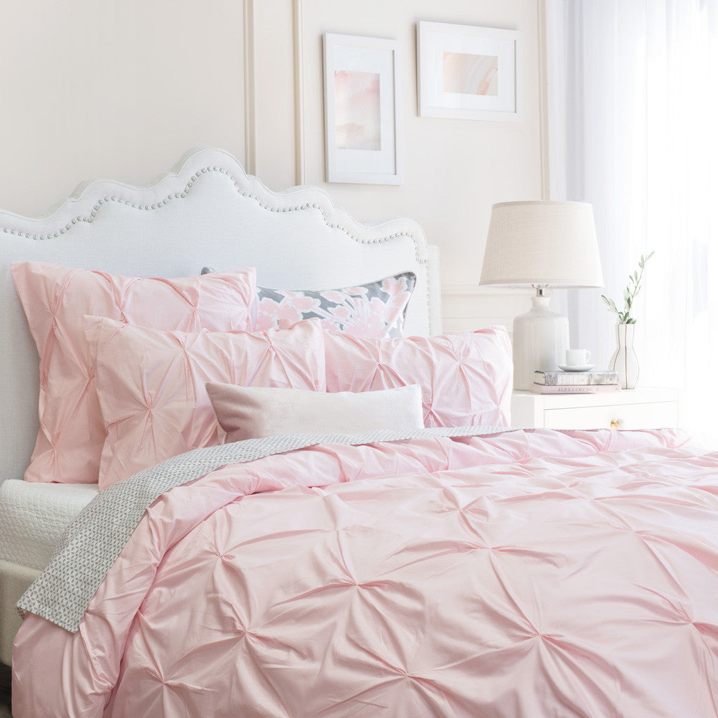 Luxury Pink Valencia Pintuck Duvet Cover Set - Queen Size, 100% Cotton Bedding with Button Closure - Perfect for Master Bedroom, Guest Room & Hotel Decor