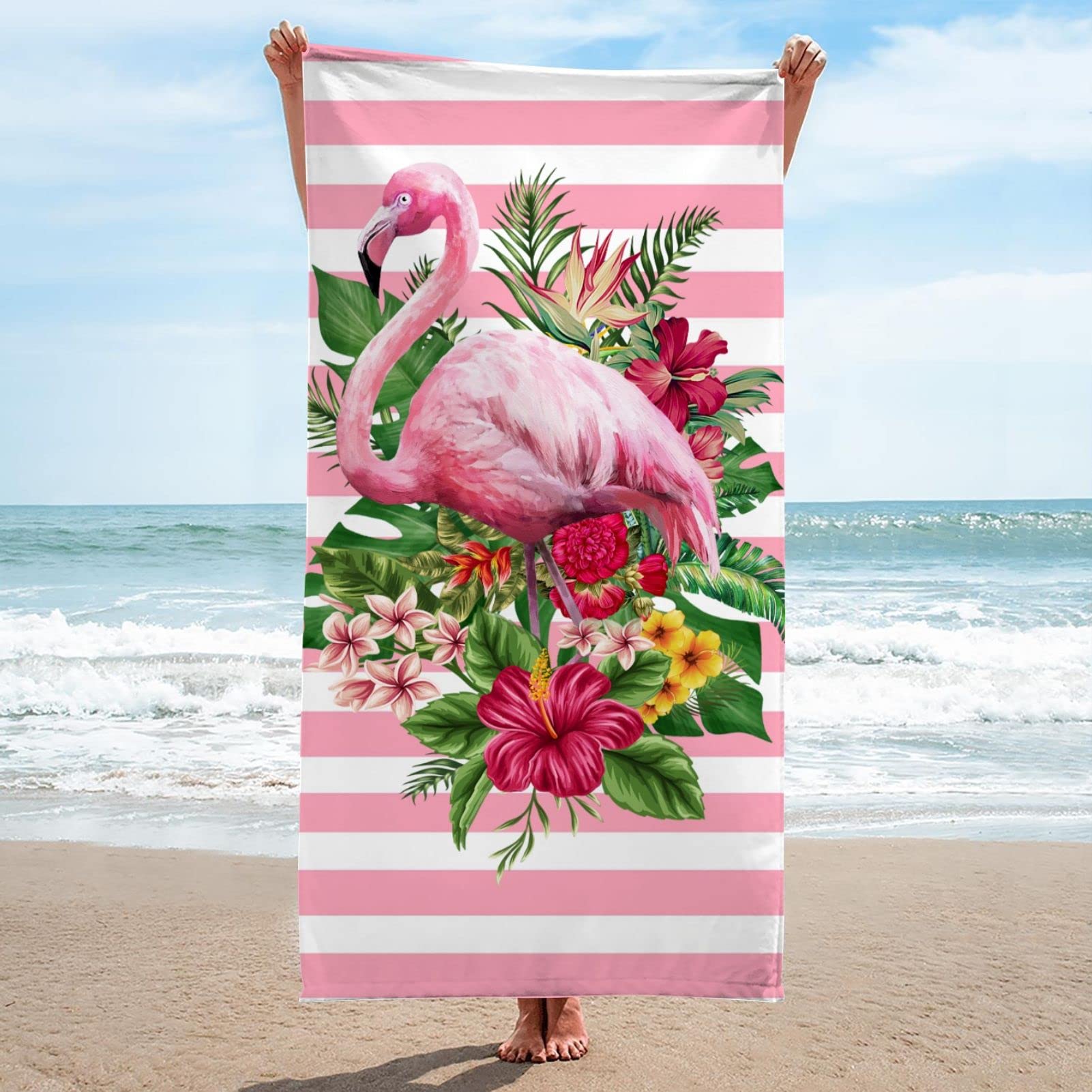 Premium Flamingo Beach Towel - Extra Large 30x60 Inch Quick Dry Microfiber Towel | Sandproof, Super Absorbent for Beach, Pool, Yoga & Travel | Soft Bath Towel for Adults & Kids | Tropical Summer Essential