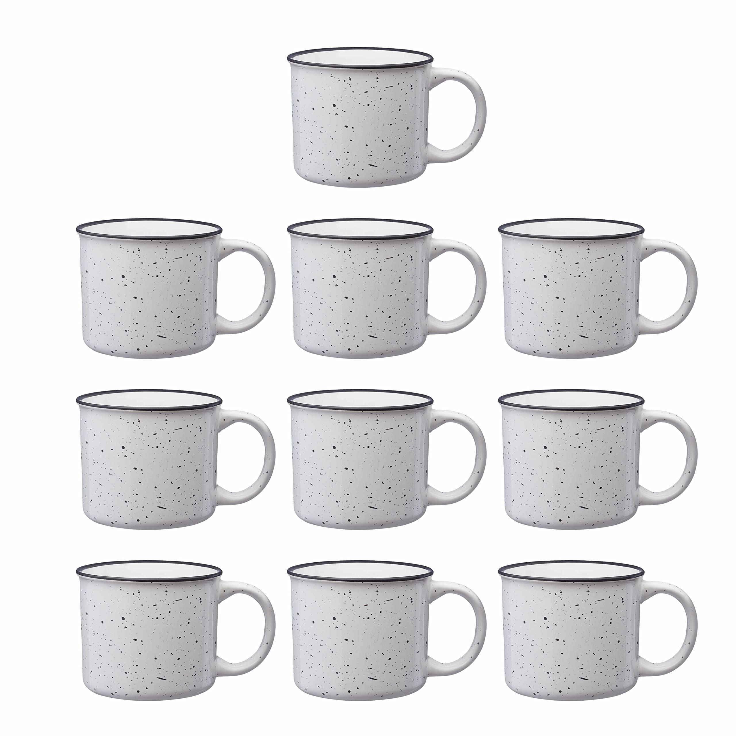 Premium Ceramic Campfire Coffee Mugs 13 oz (Set of 10) - Bulk Pack for Tea, Espresso, Cappuccino & Hot Chocolate - Durable White Porcelain Mugs - Perfect for Camping, Picnics, BBQs & Outdoor Adventures