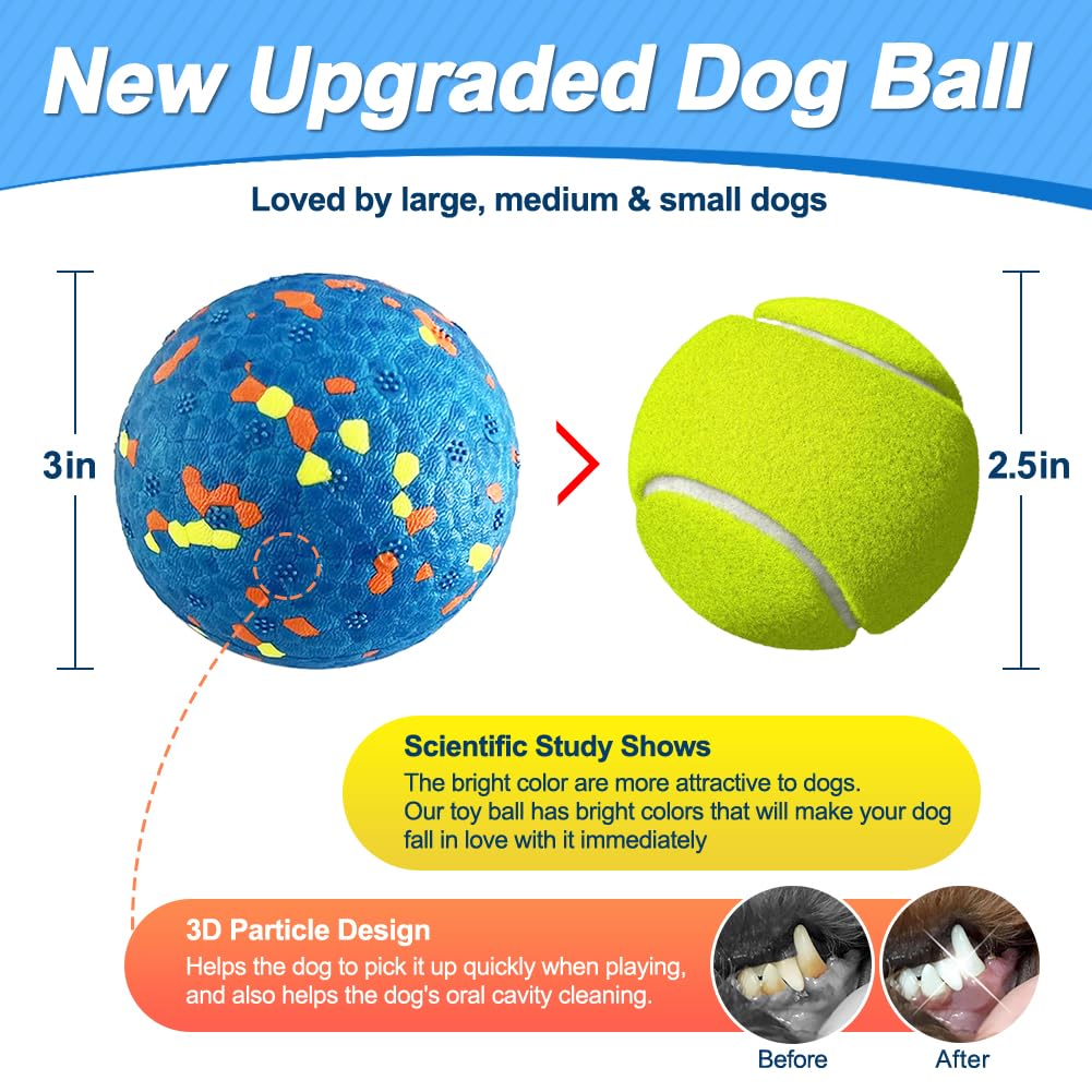 Indestructible Dog Tennis Balls - Ultra Durable Chew Proof Bouncy Toys for Aggressive Chewers | Interactive Fetch Game & Floating Water Toy for Large & Small Dogs | Perfect for Outdoor Play, Pool Fun & Training