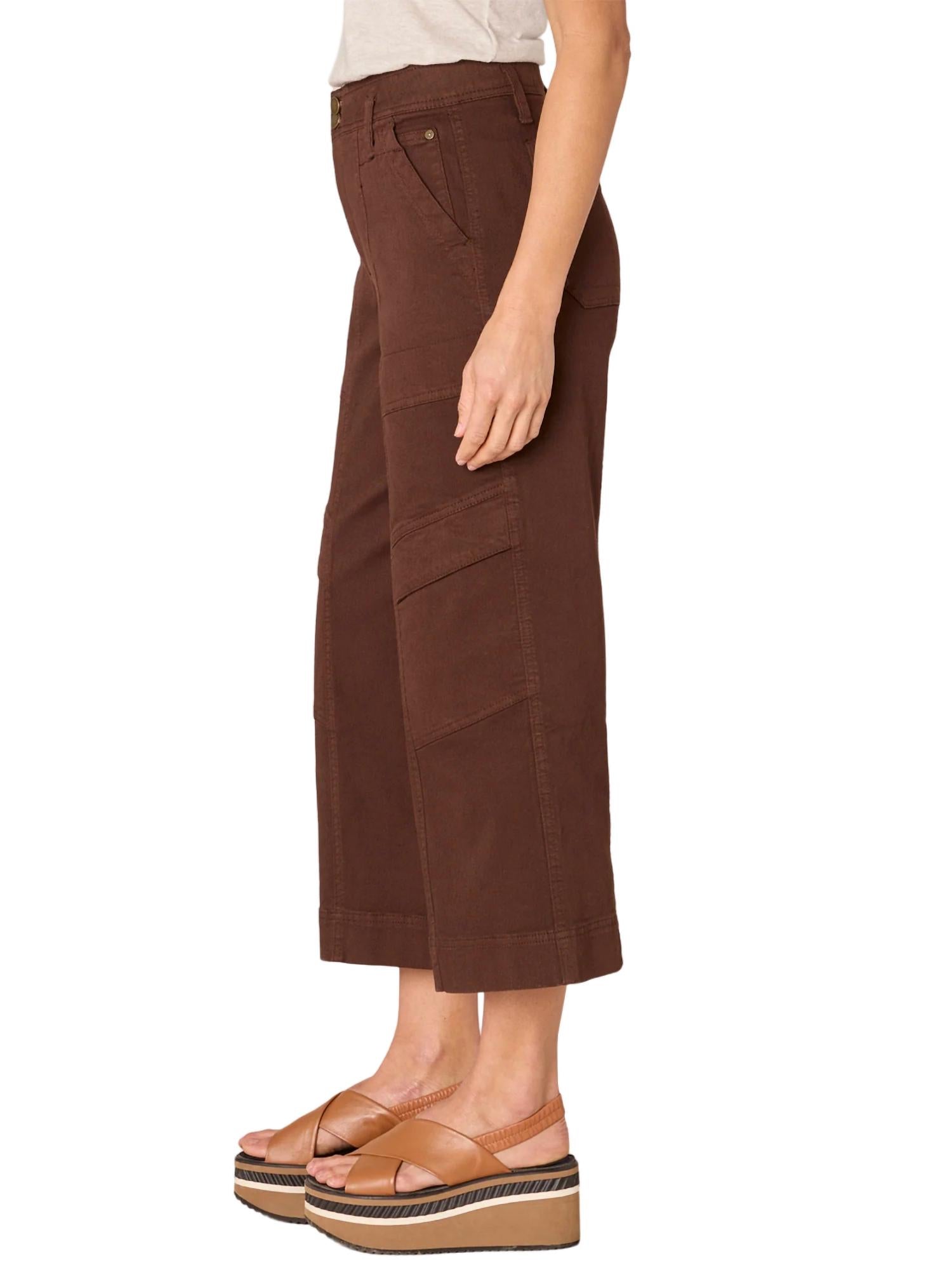 Absolution Skyrise Double Button Wide Leg Crop Utility Pants for Women - Chocolate Truffle Color | Casual Workwear & Street Style Fashion