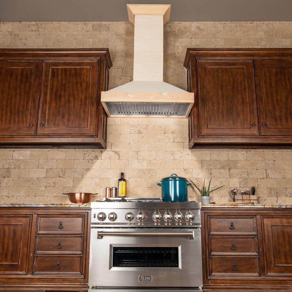 ZLINE KBUF 36-Inch Ducted Unfinished Wooden Wall Mount Range Hood - Professional Kitchen Ventilation for Home Cooking & Baking