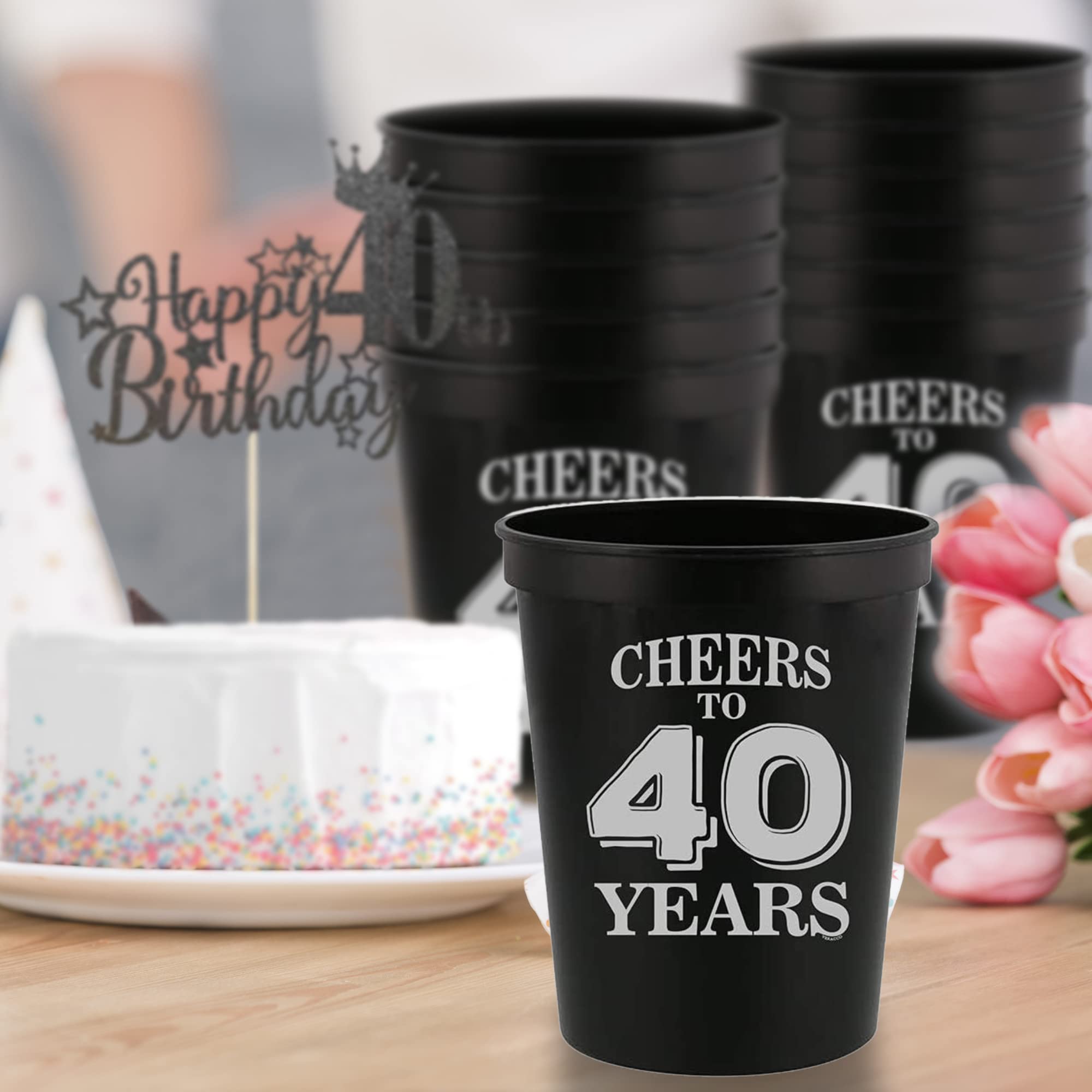 40th Birthday Party Cups - Cheers To 40 Years Stadium Cups, 50th Birthday Gift, Forty And Fabulous Party Favors | Plastic Drinking Cups for Best Friend & Bestie | Perfect for Birthday Decorations, Celebrations & Stadium Events