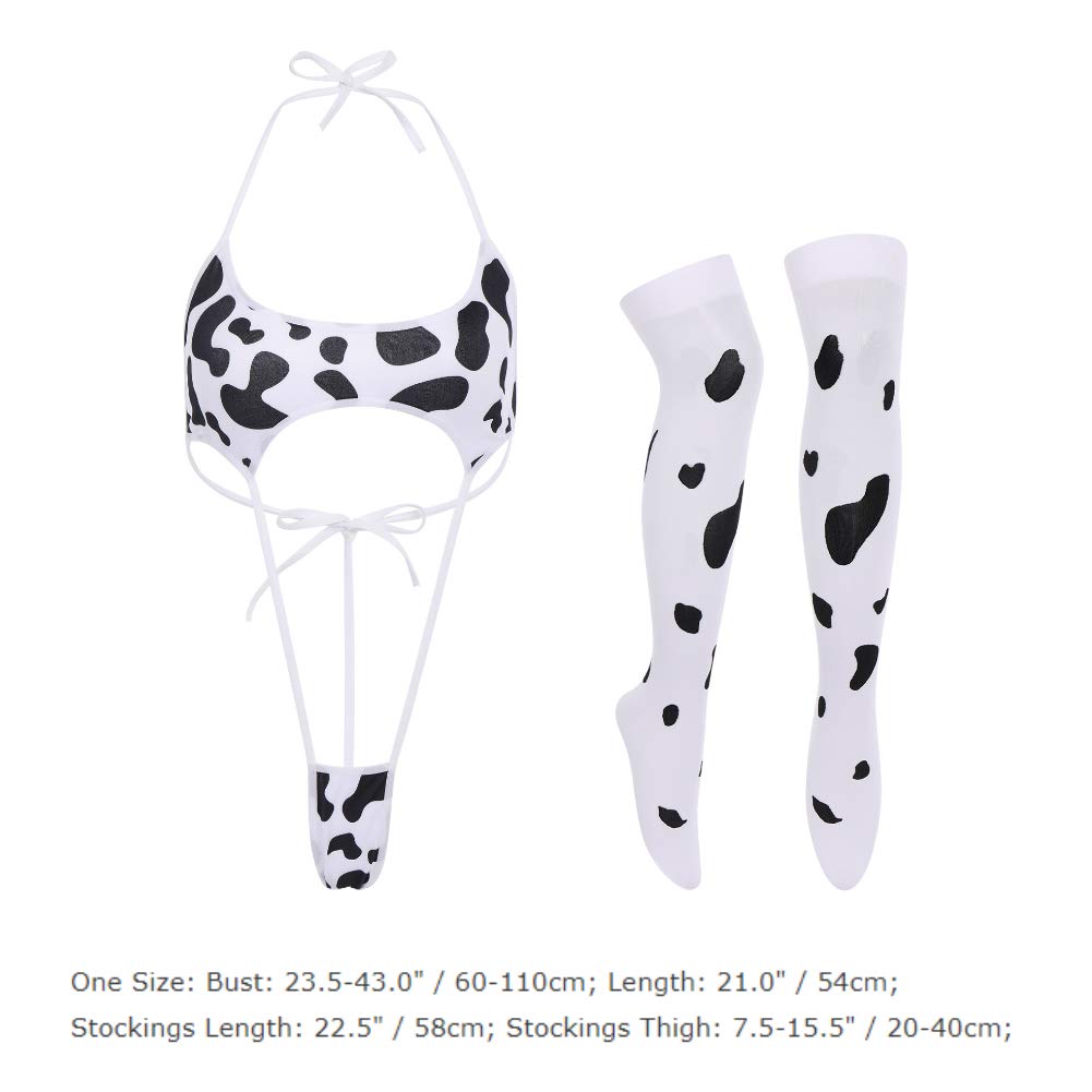 IMEKIS Women's Sexy Anime Cow Maid Costume Teddy Lingerie Set - Kawaii Lolita Japanese Cosplay Mini Bikini Bra & Panty Set - Perfect for Halloween, Cosplay Parties & Roleplay Outfits