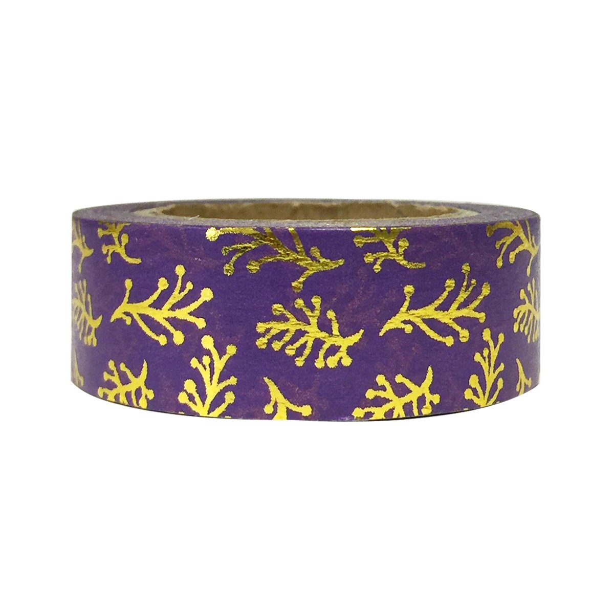 Wrapables Colorful Washi Masking Tape - Metallic Sprig on Purple Design for Scrapbooking, Journaling, Gift Wrapping & DIY Crafts