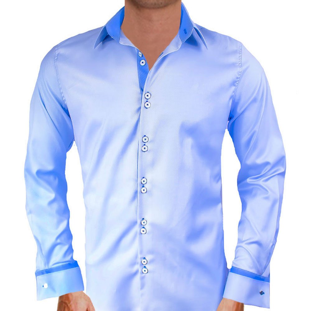 Premium Light Blue & Dark Blue French Cuff Dress Shirts for Men | 100% Cotton Formal Business Attire | Made in USA | Perfect for Weddings, Office & Special Occasions