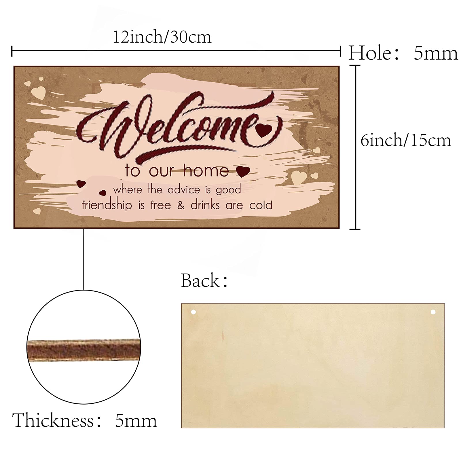 CREATCABIN Welcome Home Wooden Sign - Rustic Heart-Shaped Wall Art Plaque for Yard, Front Door, Kitchen & Patio Decor - 12 x 6 Inch Farmhouse Style Hanging Decoration - Perfect for Housewarming Gifts & Cozy Home Accents
