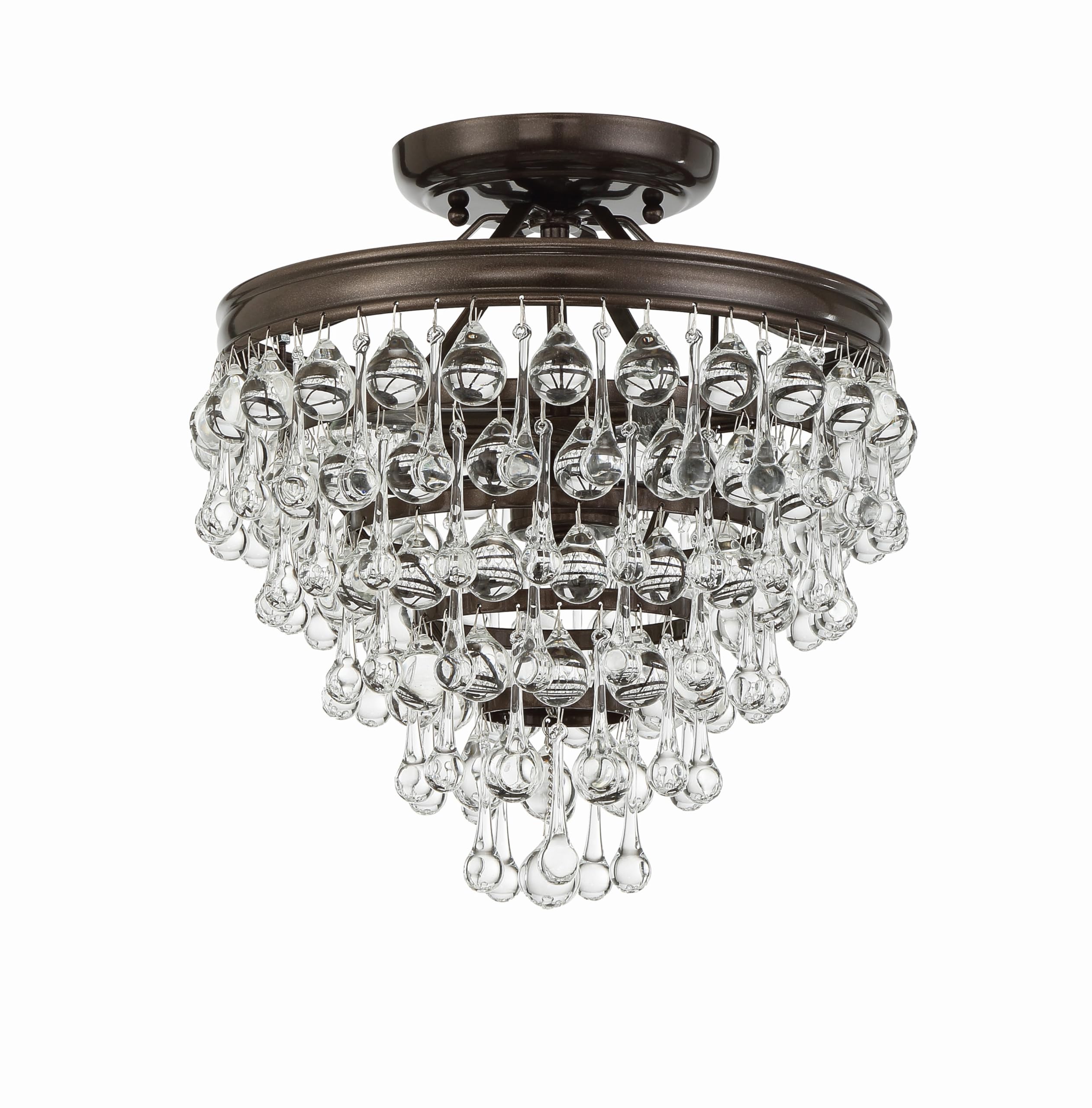 Calypso 3-Light Crystal Teardrop Mini Chandelier in Vibrant Bronze - Elegant Ceiling Lighting Fixture for Dining Room, Bedroom or Entryway