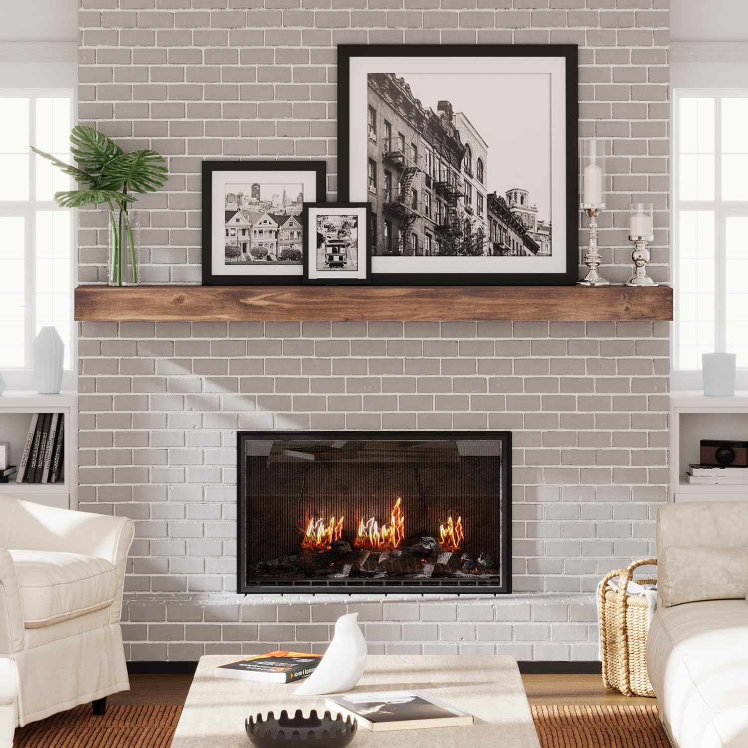 72 Inch Handcrafted Wood Fireplace Mantel Shelf with Invisible Heavy Duty Metal Bracket - Brown Floating Shelf for Over Fireplace - Perfect for Living Room, Bedroom & Home Decor