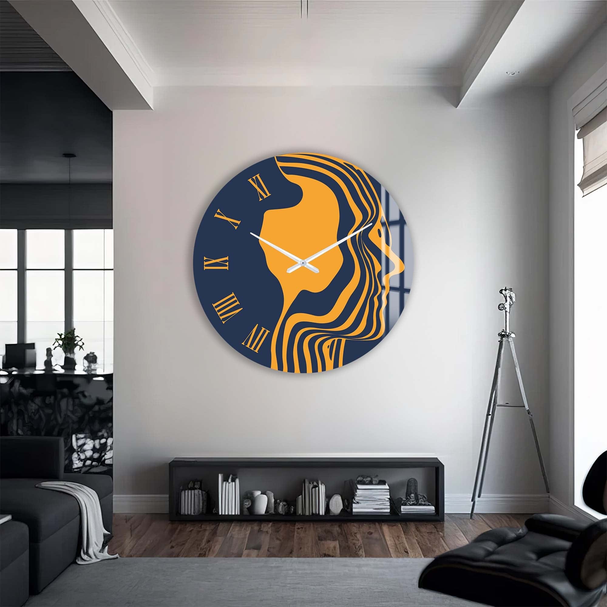 Stylish Orange Silhouette Glass Wall Clock - Modern Home & Office Decor - Perfect for Living Room, Bedroom, Kitchen