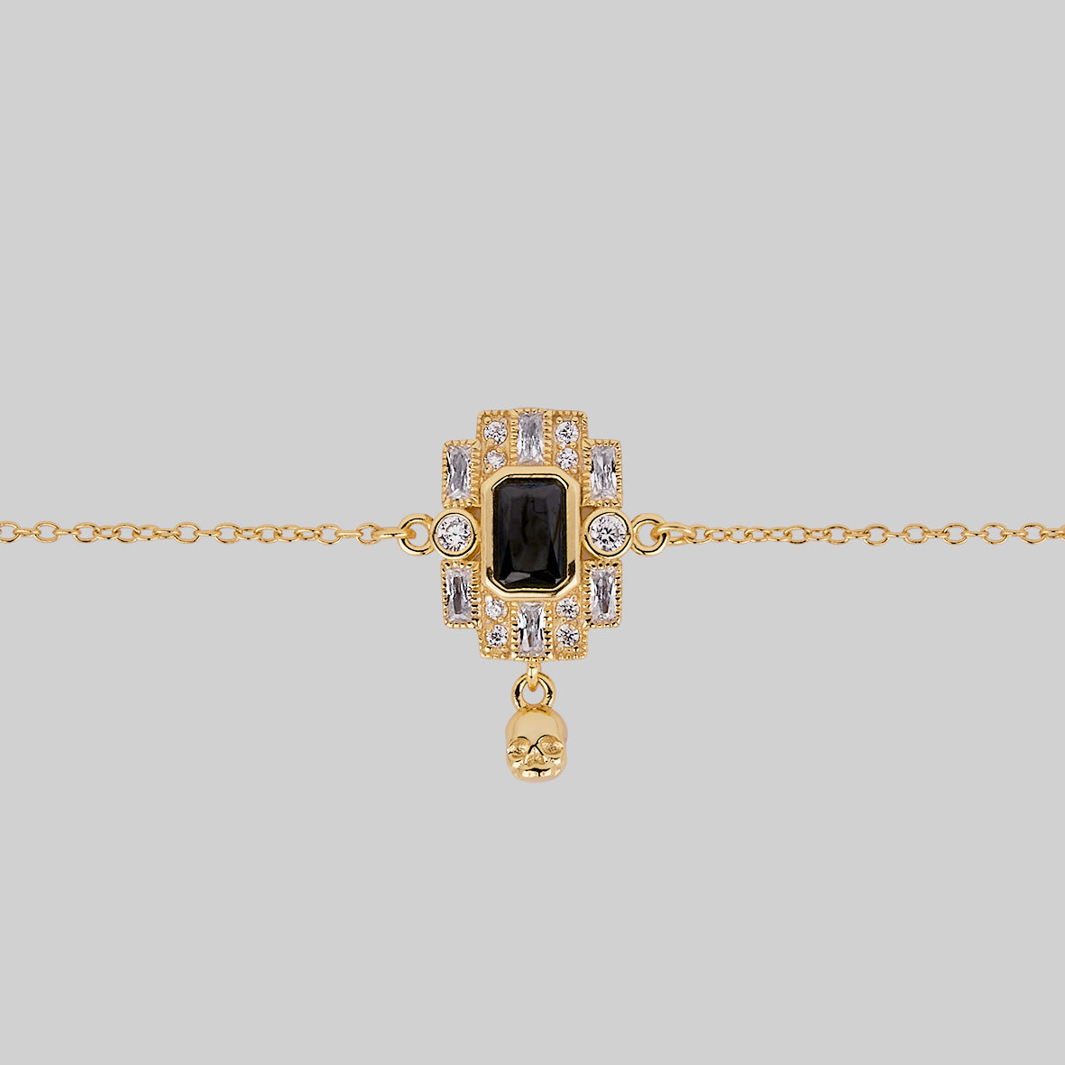 DECO. Skull & Black Spinel Statement Choker Necklace in Gold - Gothic Jewelry for Women, Perfect for Halloween, Parties, and Bold Fashion Statements