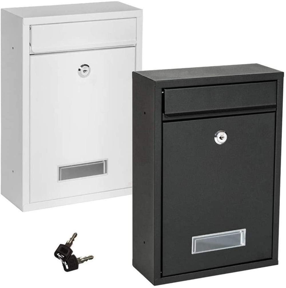 Secure Outdoor Mailbox with Lock - Black & White Weatherproof Letter Box for Home, Office, or Business - Perfect for Customer Suggestion Box, Postbox, and Mail Collection