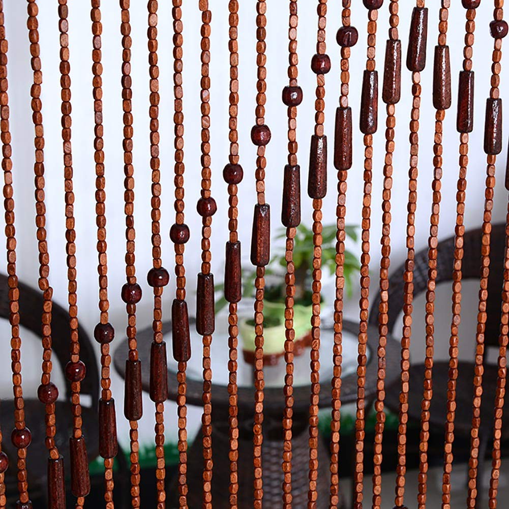 GuoWei 60 Strands Wooden Beaded Curtain - 90cmx195cm Natural Room Divider for Doorways, Bedroom & Living Room - Boho Home Decor for Rustic, Farmhouse or Pastoral Style Interiors (Perfect for Creating Privacy, Partitioning Spaces & Adding Bohemian Charm)
