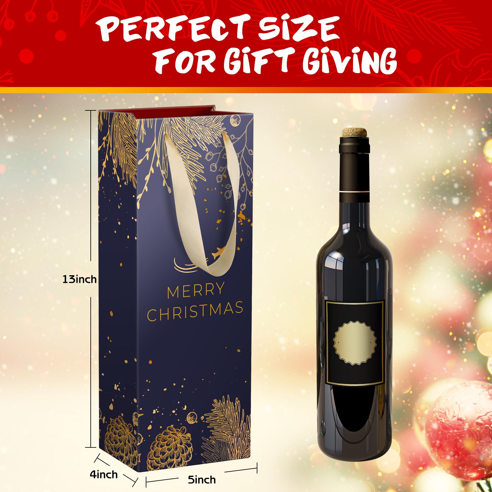 DeckTheHalls Christmas Wine Gift Bags - 16 Pack Reusable Holiday Bottle Wrap Bags with Ribbon Handles, Festive Designs for Christmas Parties, Engagements & Gifts | Perfect for Holiday Celebrations, Corporate Gifts & Wine Lovers