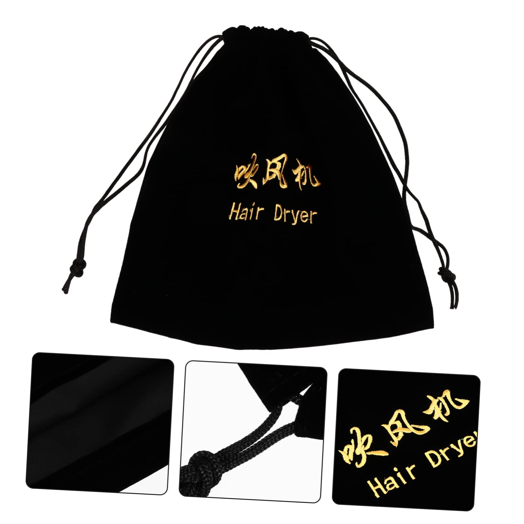 FOYTOKI Flannel Hair Dryer Storage Bag & Jewelry Organizer Pouch - Travel-Friendly Blow Dryer Holder & Accessory Case (Black) - Perfect for Travel, Home & Salon Use
