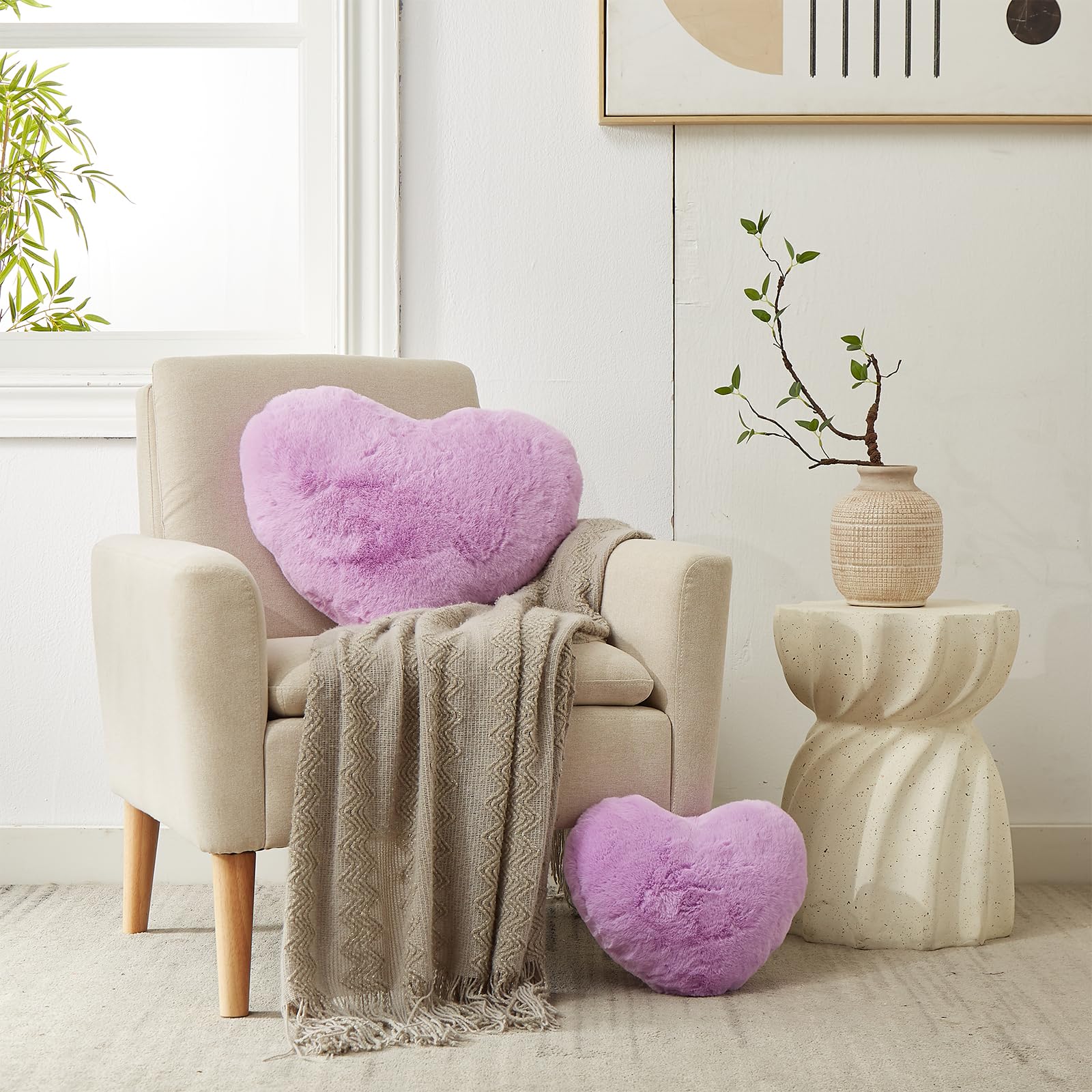 YRXRUS 14x17 Inch Large Heart Shaped Pillow - Soft Faux Rabbit Fur Coquette Decor for Living Room, Bedroom, Indoor & Outdoor - Perfect Valentine's Gift, Anniversary Present, and Cozy Home Decoration (Purple)