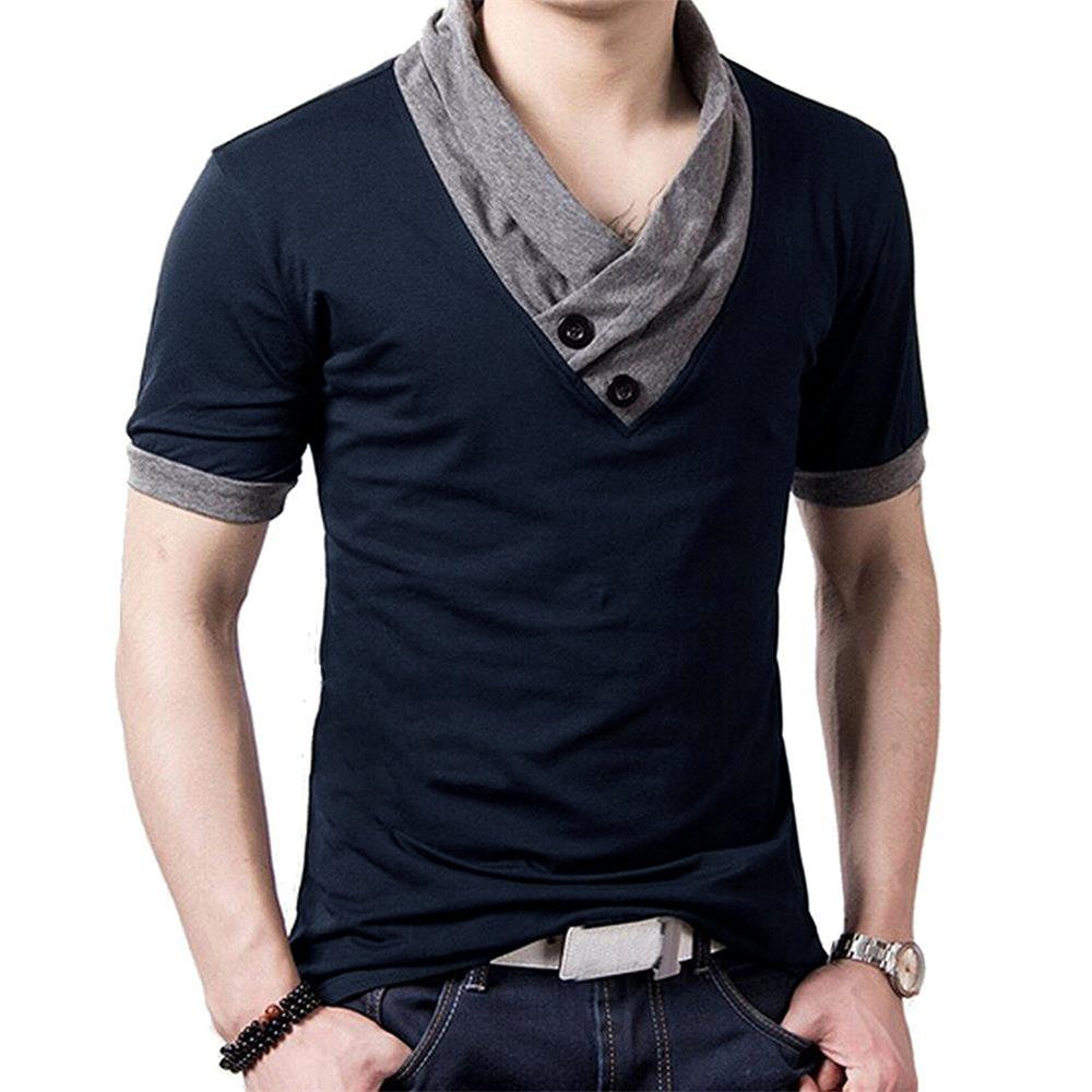 YTD Men's Cotton Casual V-Neck Button Slim Fit Muscle Tee - Short Sleeve T-Shirt for Gym, Workout & Everyday Wear | Breathable Comfort Fit
