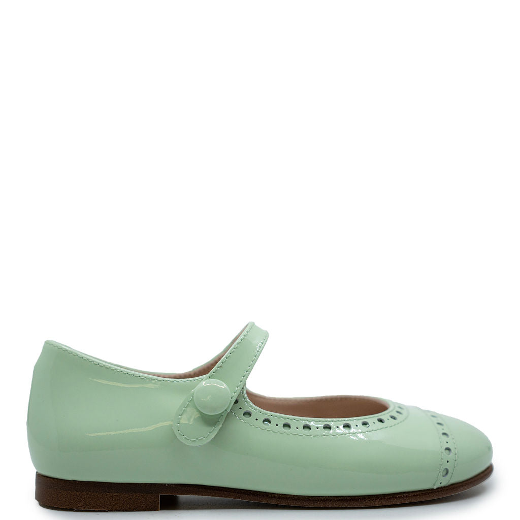 Beberlis Women's Mint Green Patent Leather Perforated Mary Jane Flats - Comfortable & Stylish Shoes for Work, Office, and Casual Outfits