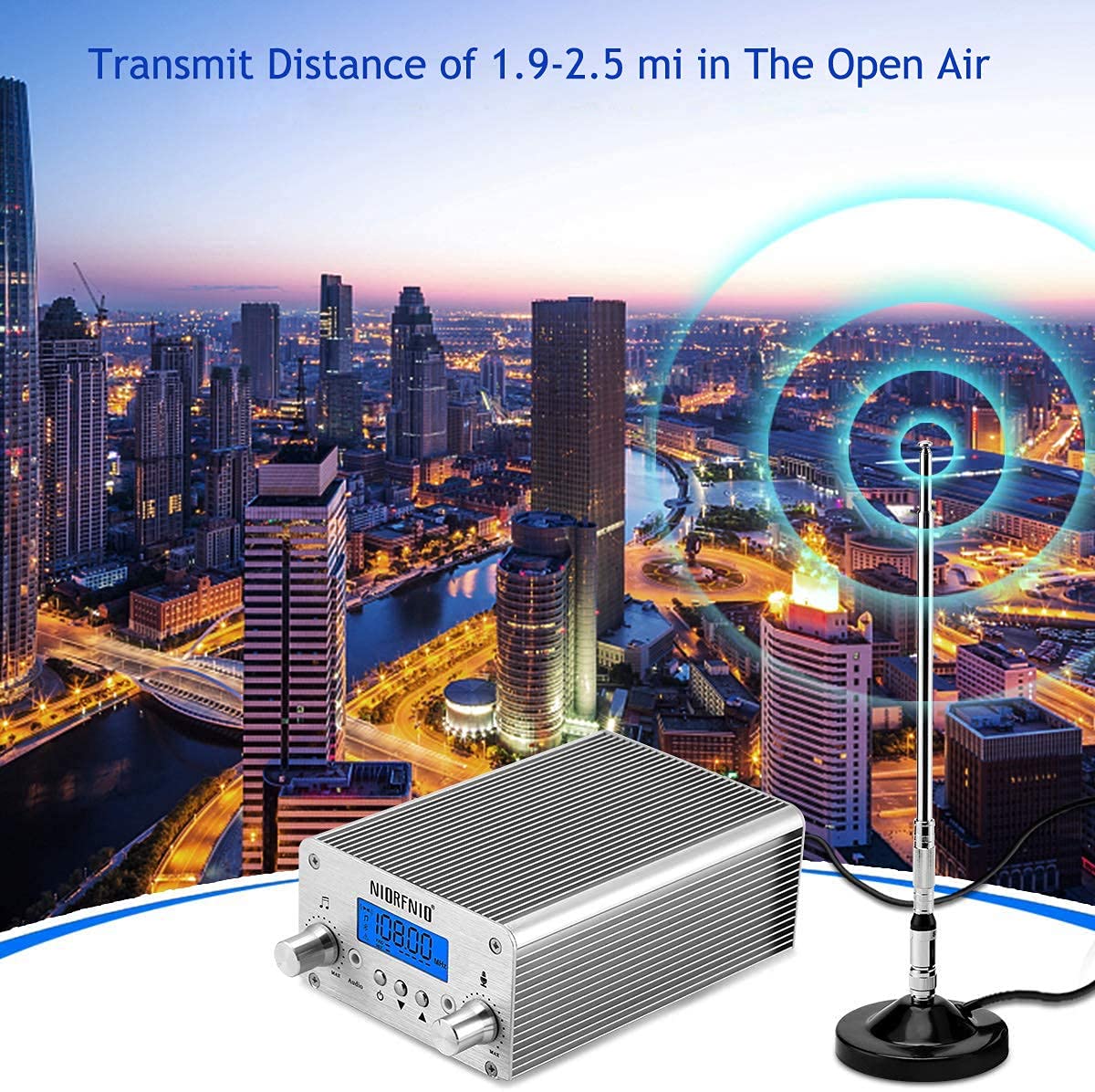 NIORFNIO 15W FM Transmitter Bluetooth Wireless Stereo Broadcasting 87-108MHz - Long Range Car Radio Station Kit for Church, Mall, Lecture Hall & Personal Use | Perfect for Music Streaming, Announcements & Events