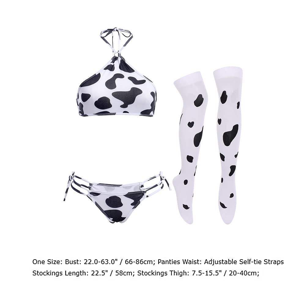 IMEKIS Women's Sexy Anime Cow Maid Costume Teddy Lingerie Set - Kawaii Lolita Japanese Cosplay Mini Bikini Bra & Panty Set for Roleplay, Halloween, Cosplay Parties & Boudoir Photography