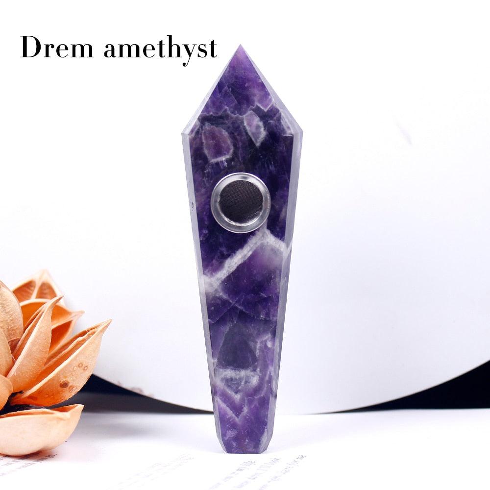 Natural Crystal Pipe with Metal Filter - Rose Quartz Healing Wand for Meditation, Relaxation & Energy Cleansing | Perfect for Reiki, Yoga & Spiritual Practices