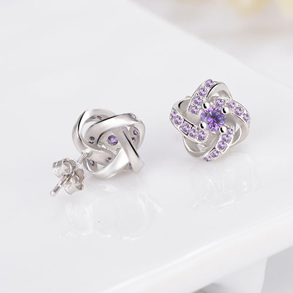Elegant CZ Simulated Diamond Stud Earrings for Women - Purple Zircon Bridal Jewelry for Wedding, Bridesmaid & Special Occasions | Perfect Gift for Anniversary, Party & Formal Events