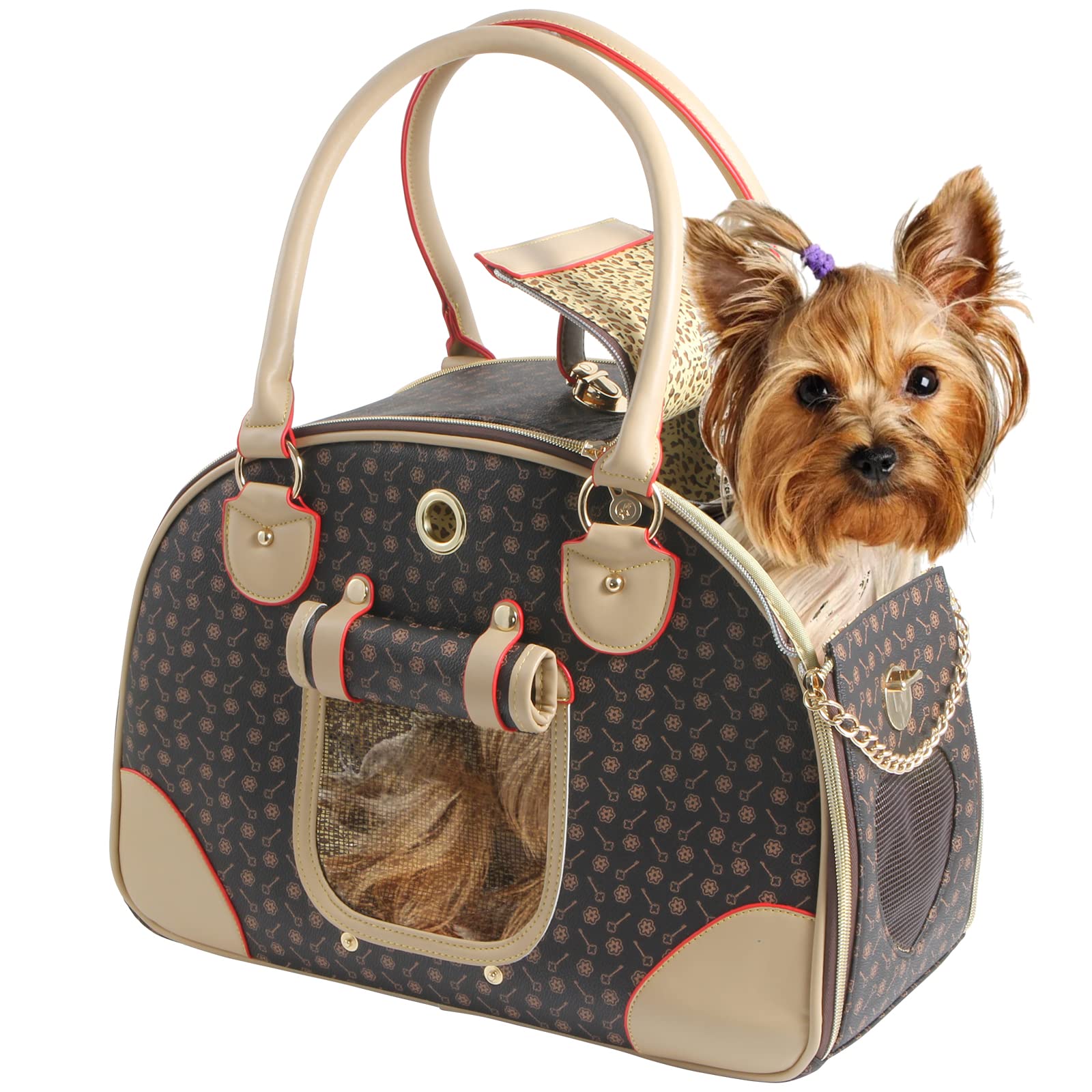 Premium PU Leather Pet Carrier Tote Bag for Dogs & Cats - Large Brown Hiking Backpack, Fashionable Handbag Purse for Travel, Outdoor Adventures & Daily Walks