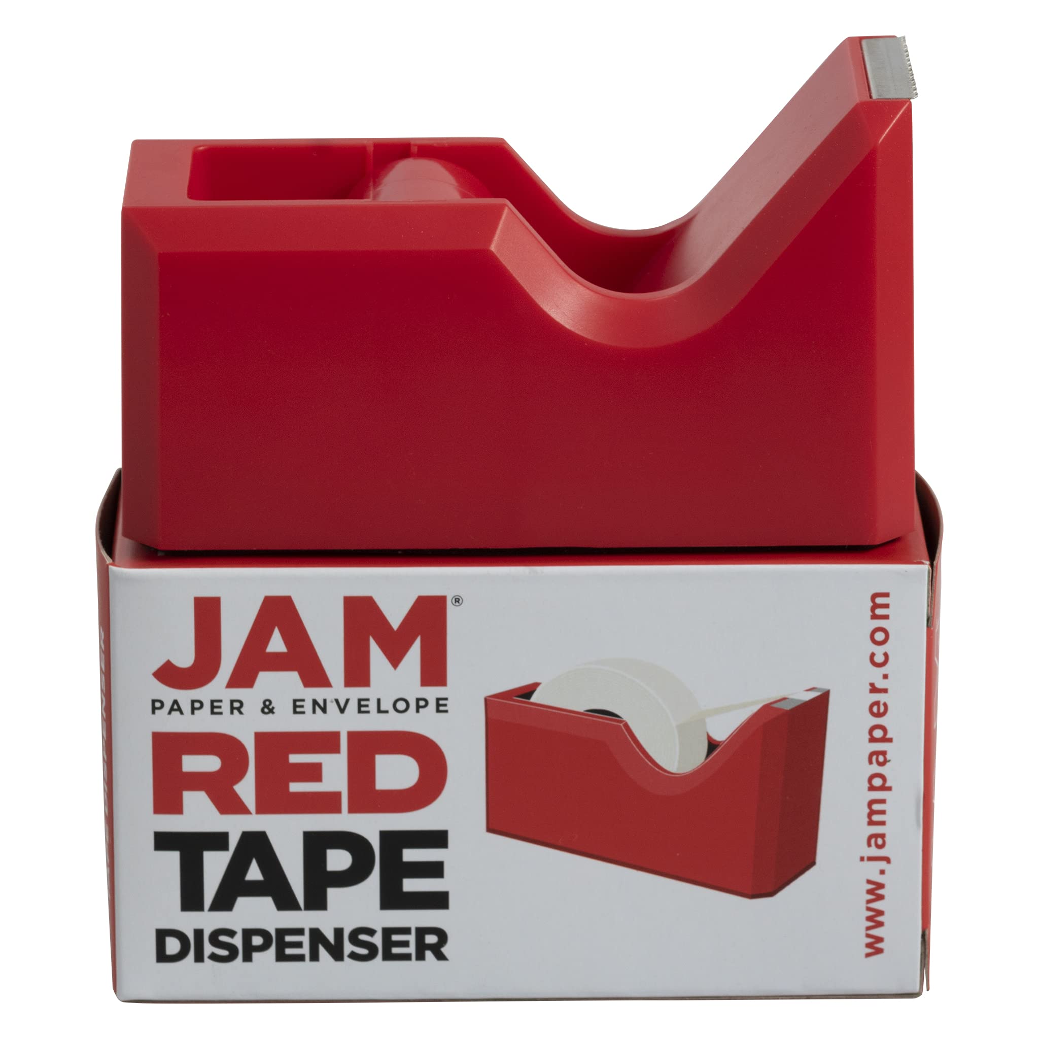 Colorful Red Desk Tape Dispenser - JAM PAPER Office Supplies for Wrapping Gifts, Sealing Envelopes & Crafting Projects
