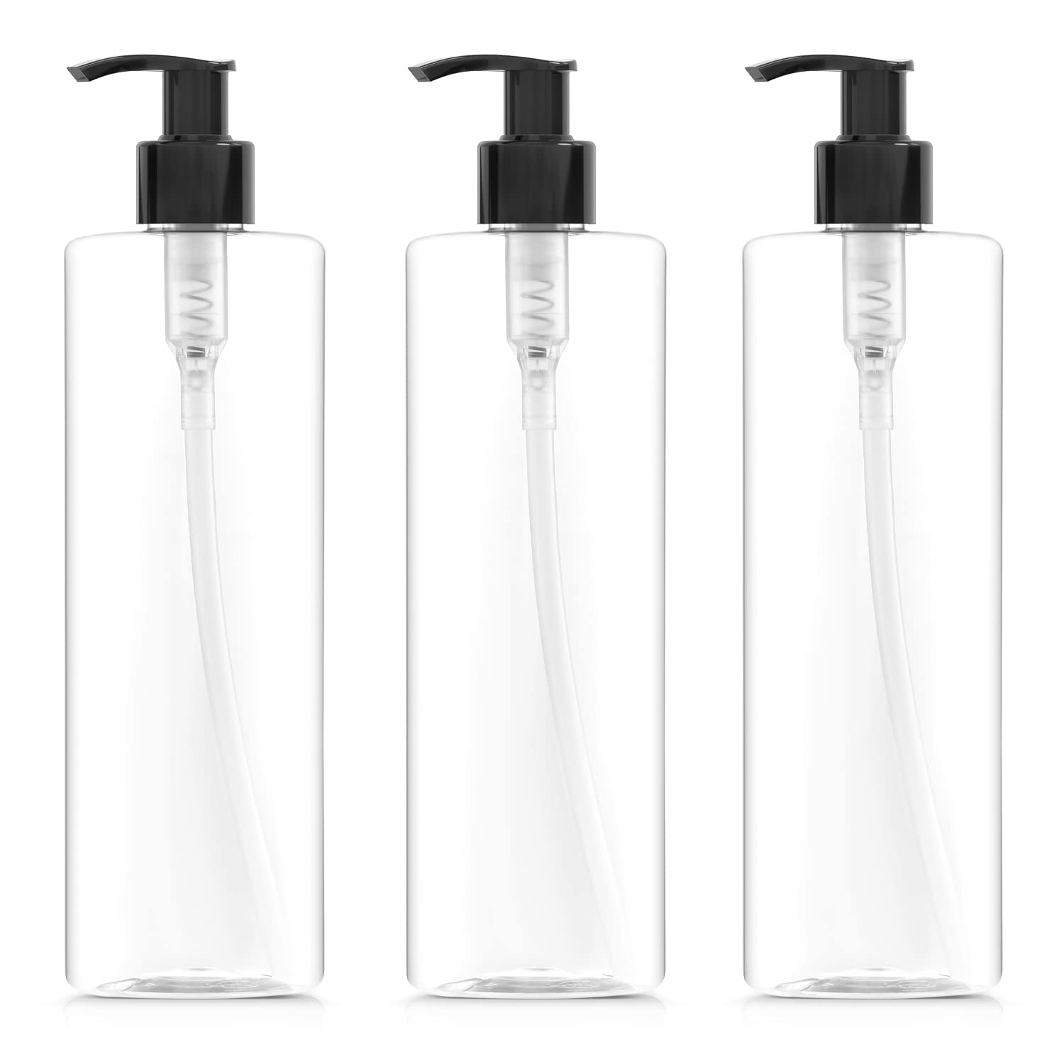 Bar5F 12-Ounce Clear Empty Shampoo, Conditioner & Lotion Pump Bottles (3-Pack) - Refillable Travel Containers for Toiletries, Salons & DIY Beauty Products