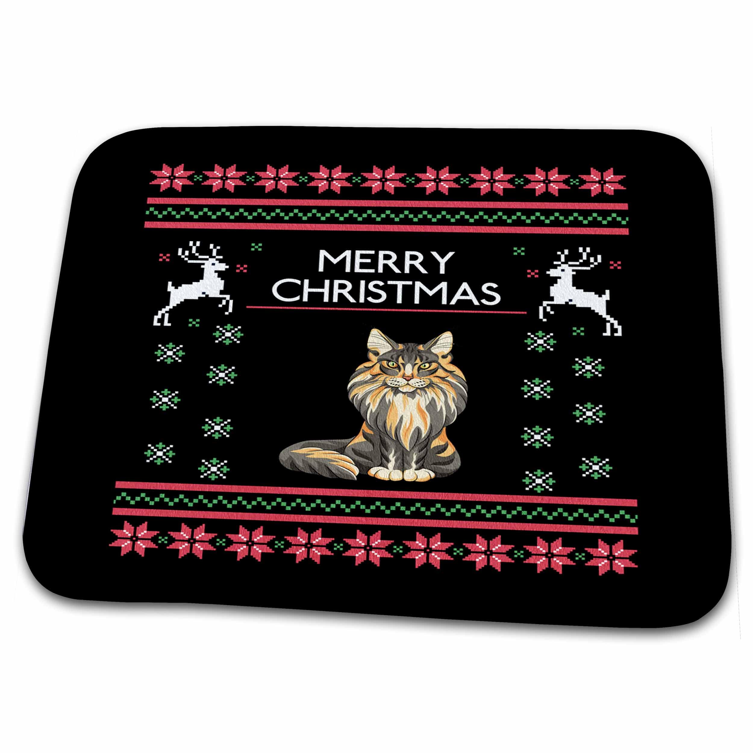 3D Rose Maine Coon Cat Christmas Pet Bath Mat - Non-Slip Holiday Deer Design Bathroom Rug for Cats Lovers - Perfect for Bathroom, Kitchen, Laundry Room & Pet Areas