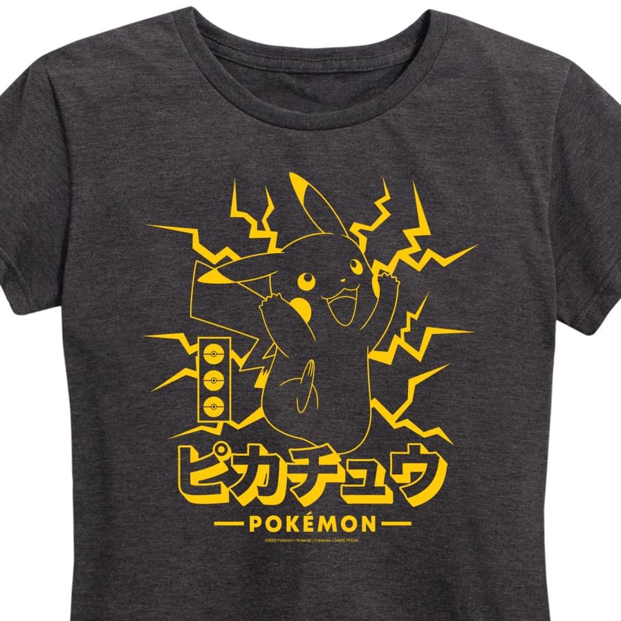 Pokémon Pikachu Lightning Women's Graphic T-Shirt - HYBRID APPAREL Short Sleeve Cotton Tee for Casual Wear, Cosplay & Anime Fans