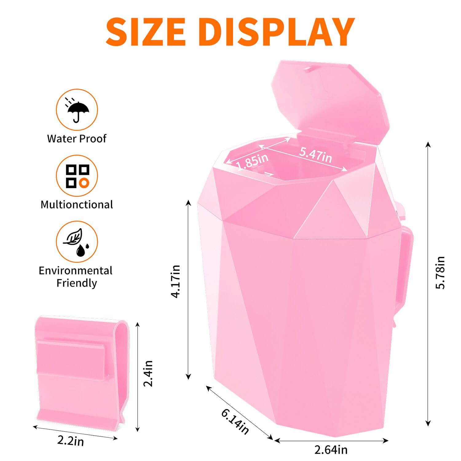 LSYOMNE 13 Gallon Trash Can with Lid - Pink, Includes 60pcs Leakproof Trash Bags & Organizer | Odor Control Kitchen Garbage Bin for Home, Office, Bathroom & Car | Space Saving Design with Secure Lid