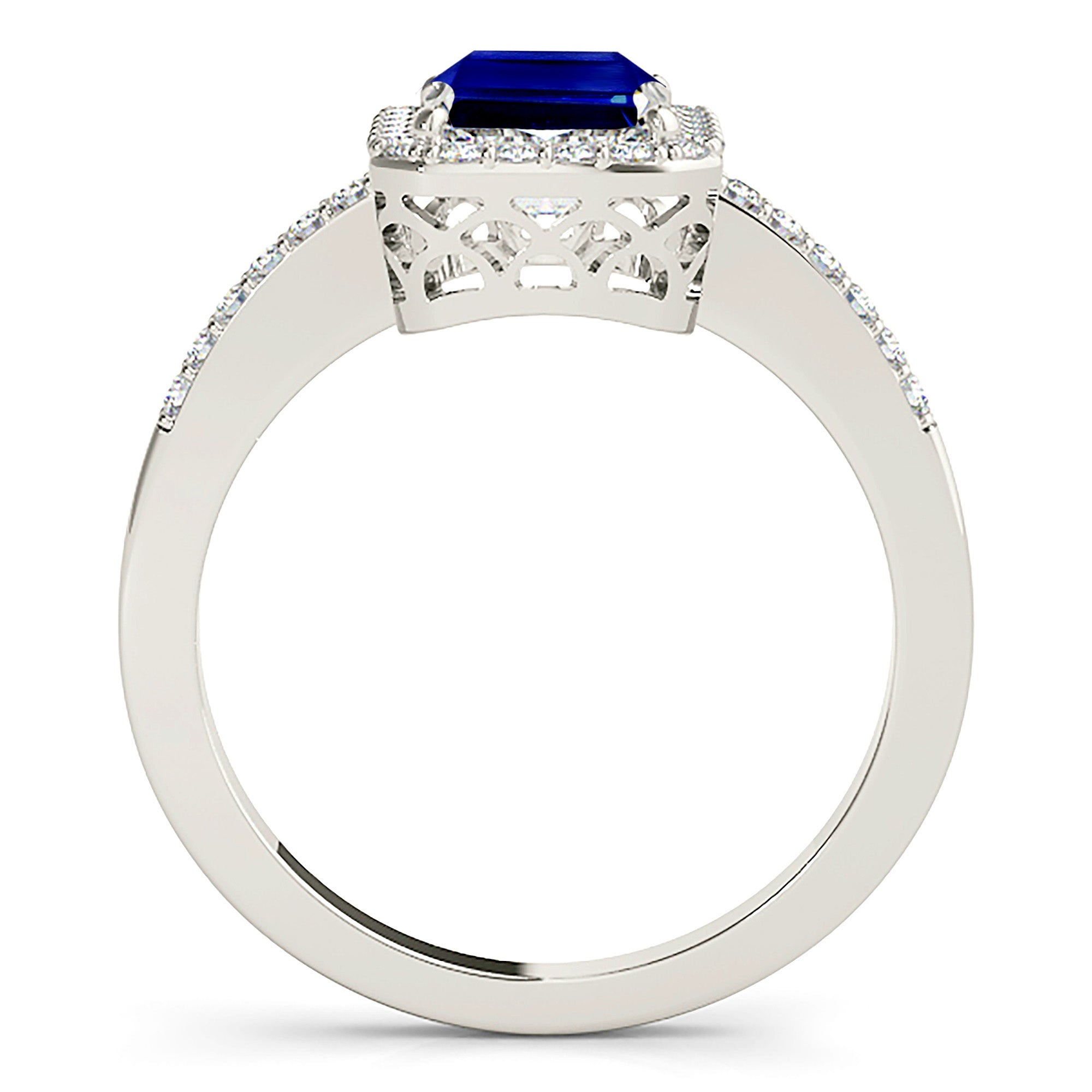 2.30 Carat Genuine Blue Emerald Cut Sapphire Ring with Halo Setting - Elegant Engagement, Wedding, Anniversary Jewelry Gift for Women